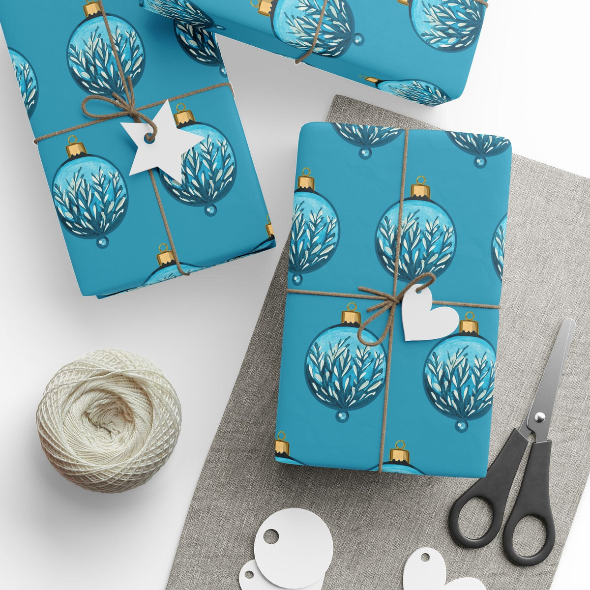 Teal Christmas Ornament Wrapping Papers - luxury, high-quality wrapping paper, beautifully crafted - Blue Cava