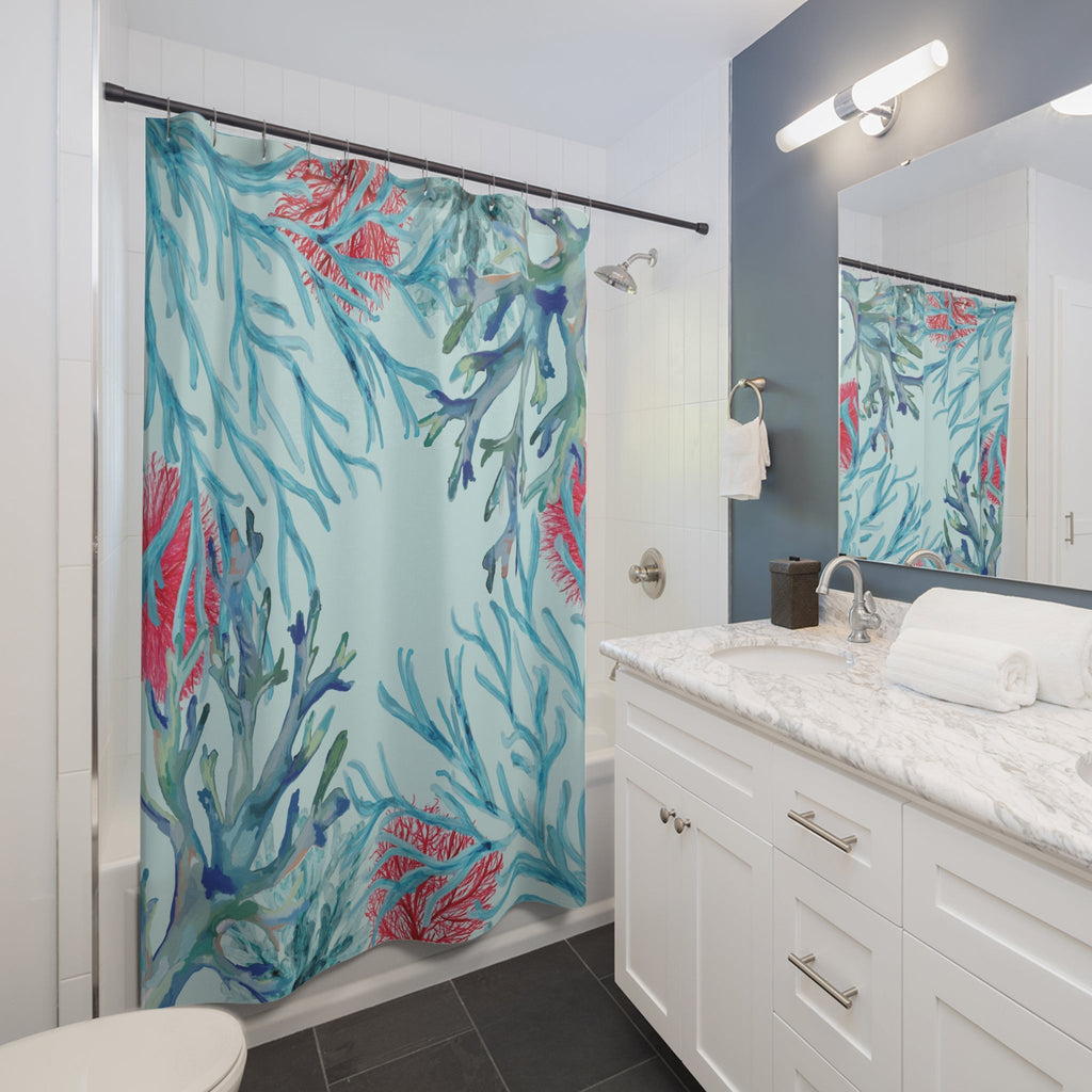 Teal Coastal Coral Shower Curtain - Blue Cava