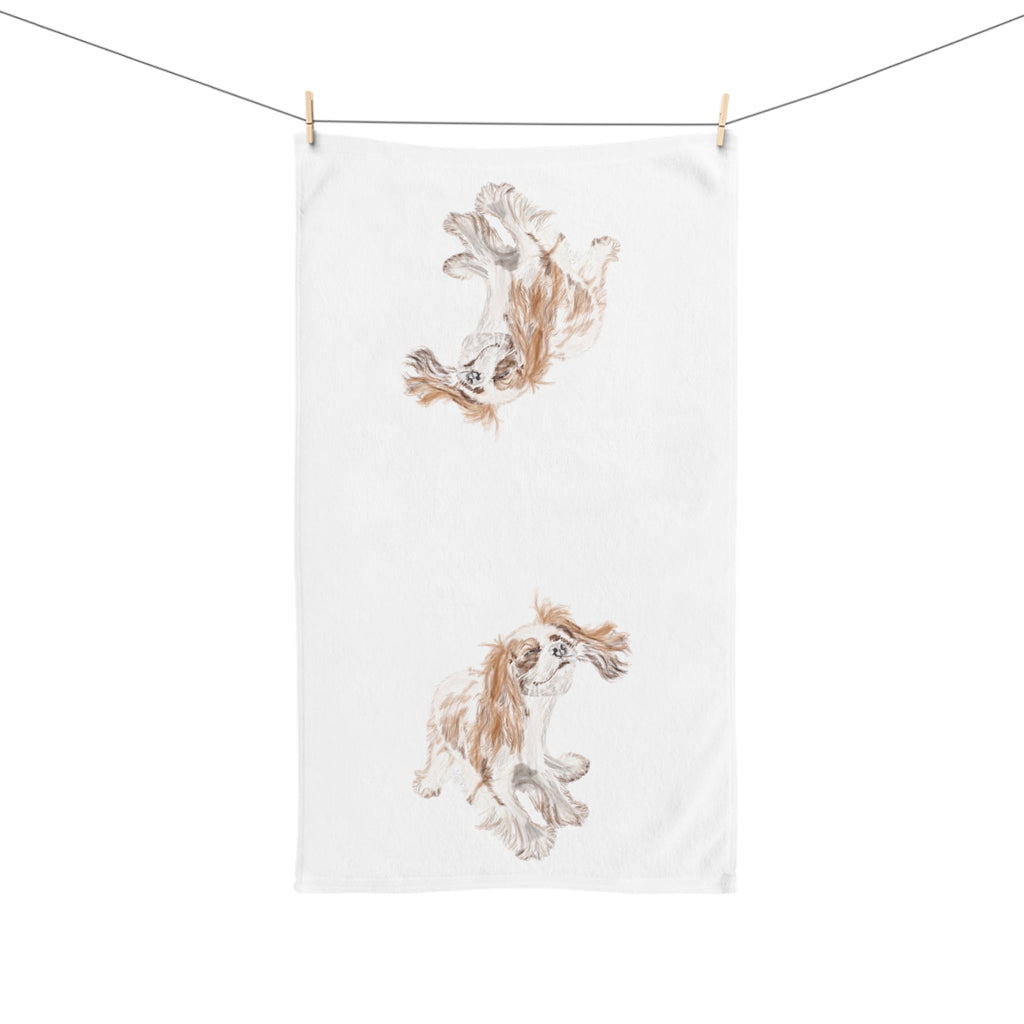 “Teddy” King Charles Puppy Dog Cotton Hand Towel - Blue Cava