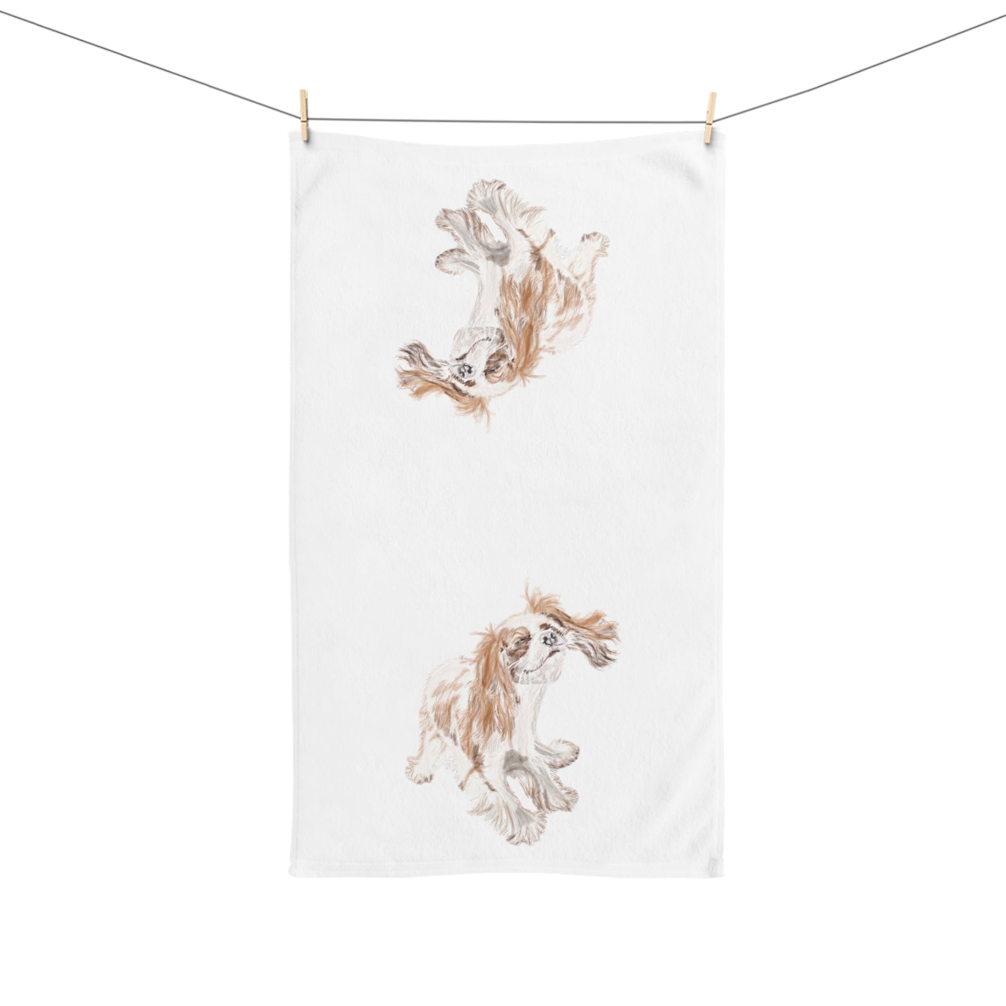“Teddy” King Charles Puppy Dog Cotton Hand Towel - Blue Cava