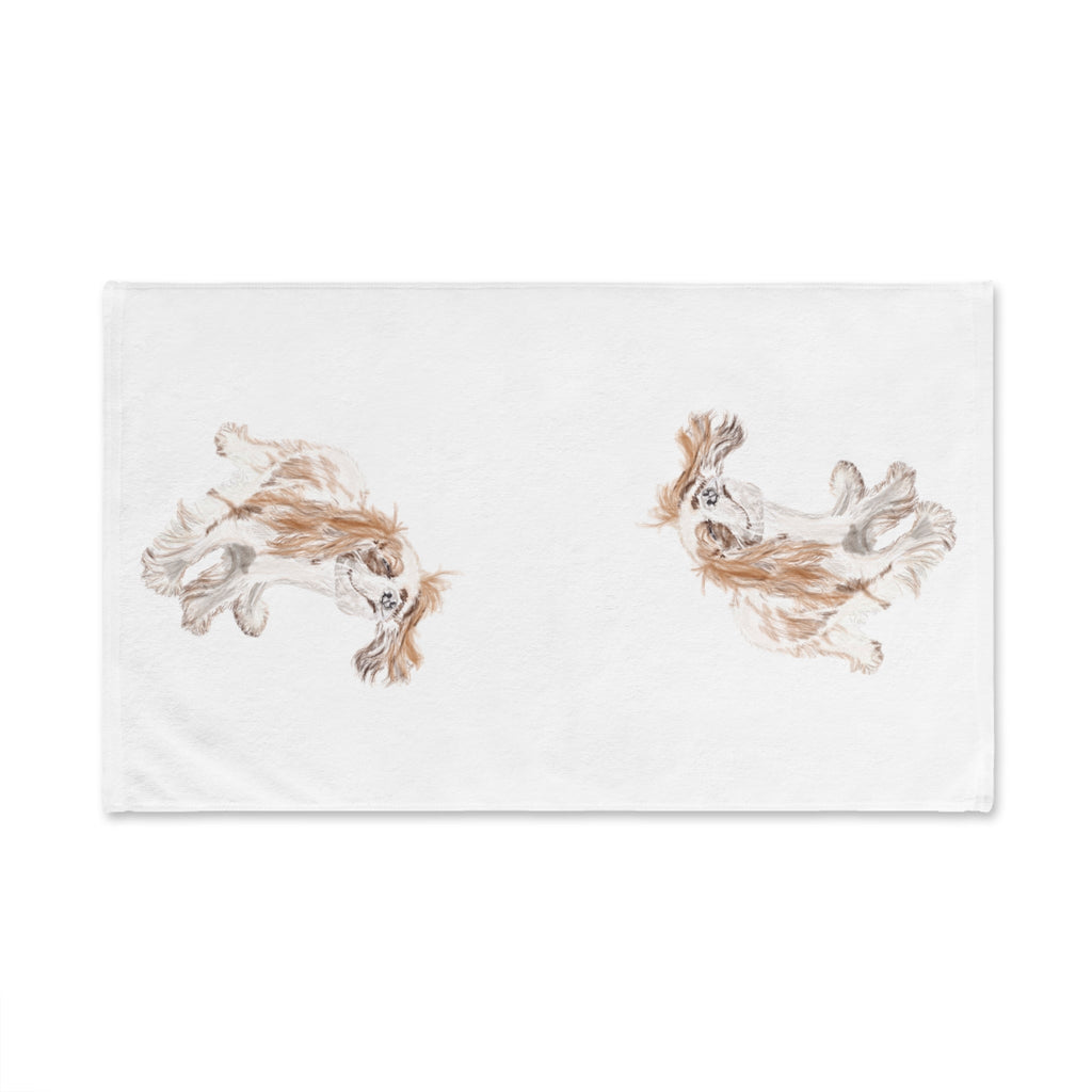 “Teddy” King Charles Puppy Dog Cotton Hand Towel - Blue Cava