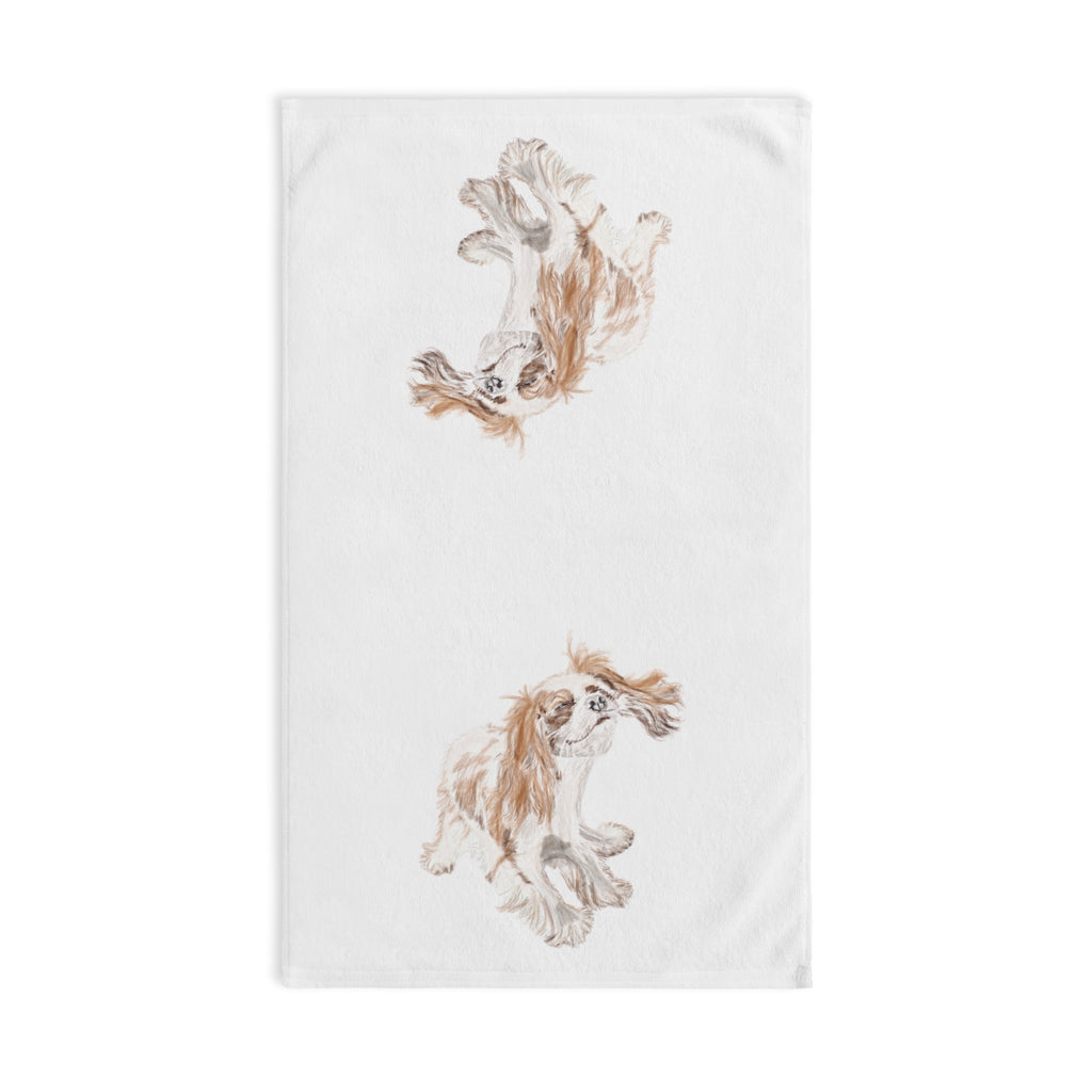 “Teddy” King Charles Puppy Dog Cotton Hand Towel - Blue Cava