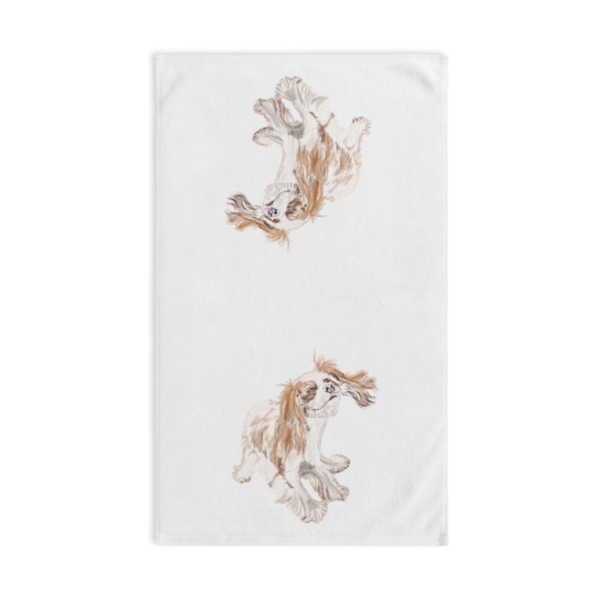“Teddy” King Charles Puppy Dog Cotton Hand Towel - Blue Cava