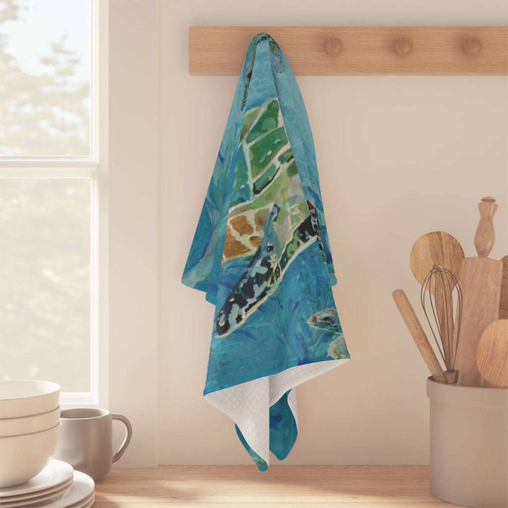 Underwater Sea Turtle Microfiber Waffle Kitchen Towel - Blue Cava
