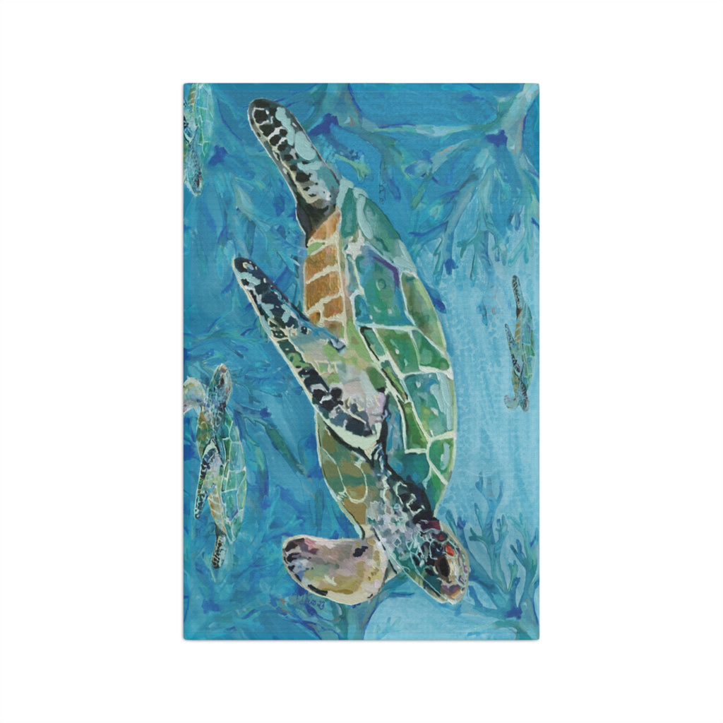 Underwater Sea Turtle Microfiber Waffle Kitchen Towel - Blue Cava