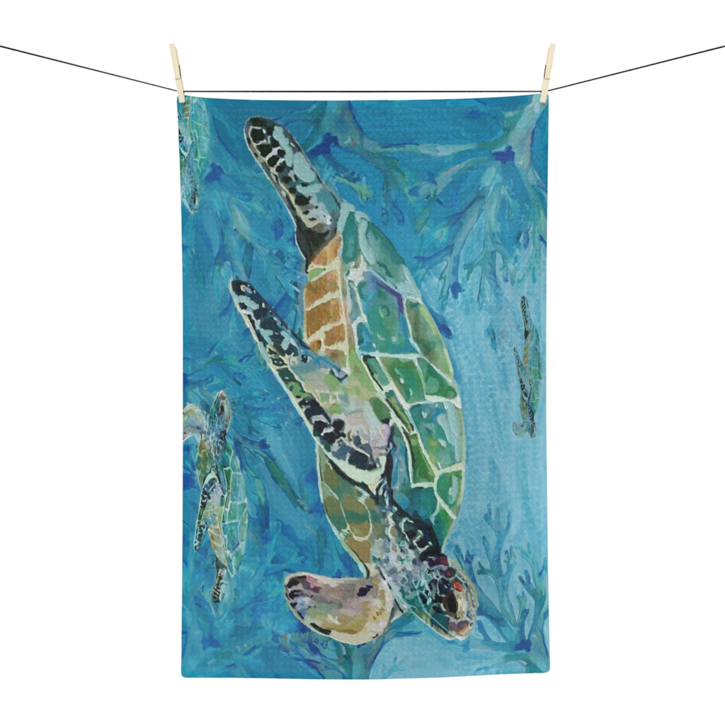 Underwater Sea Turtle Microfiber Waffle Kitchen Towel - Blue Cava