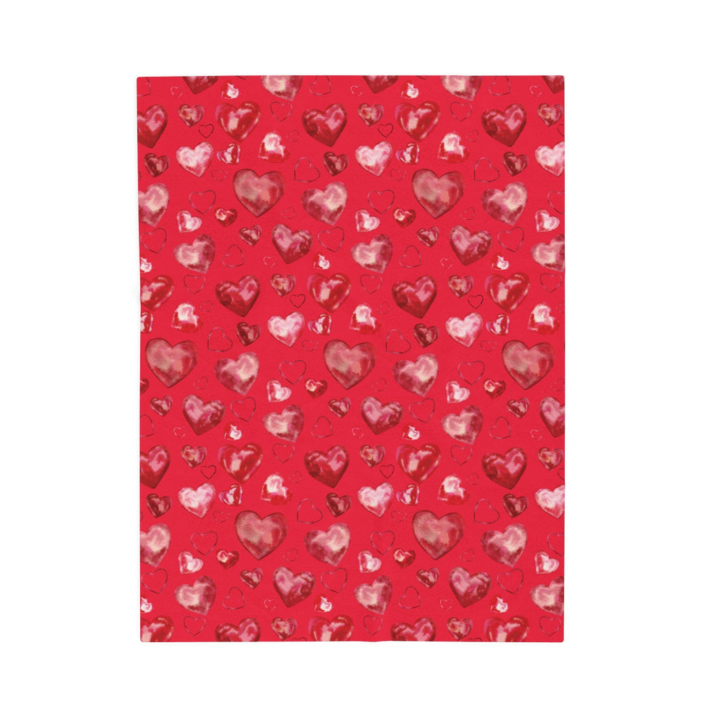 Valentine Red Heart Pattern Velveteen Plush Blanket - Blue Cava