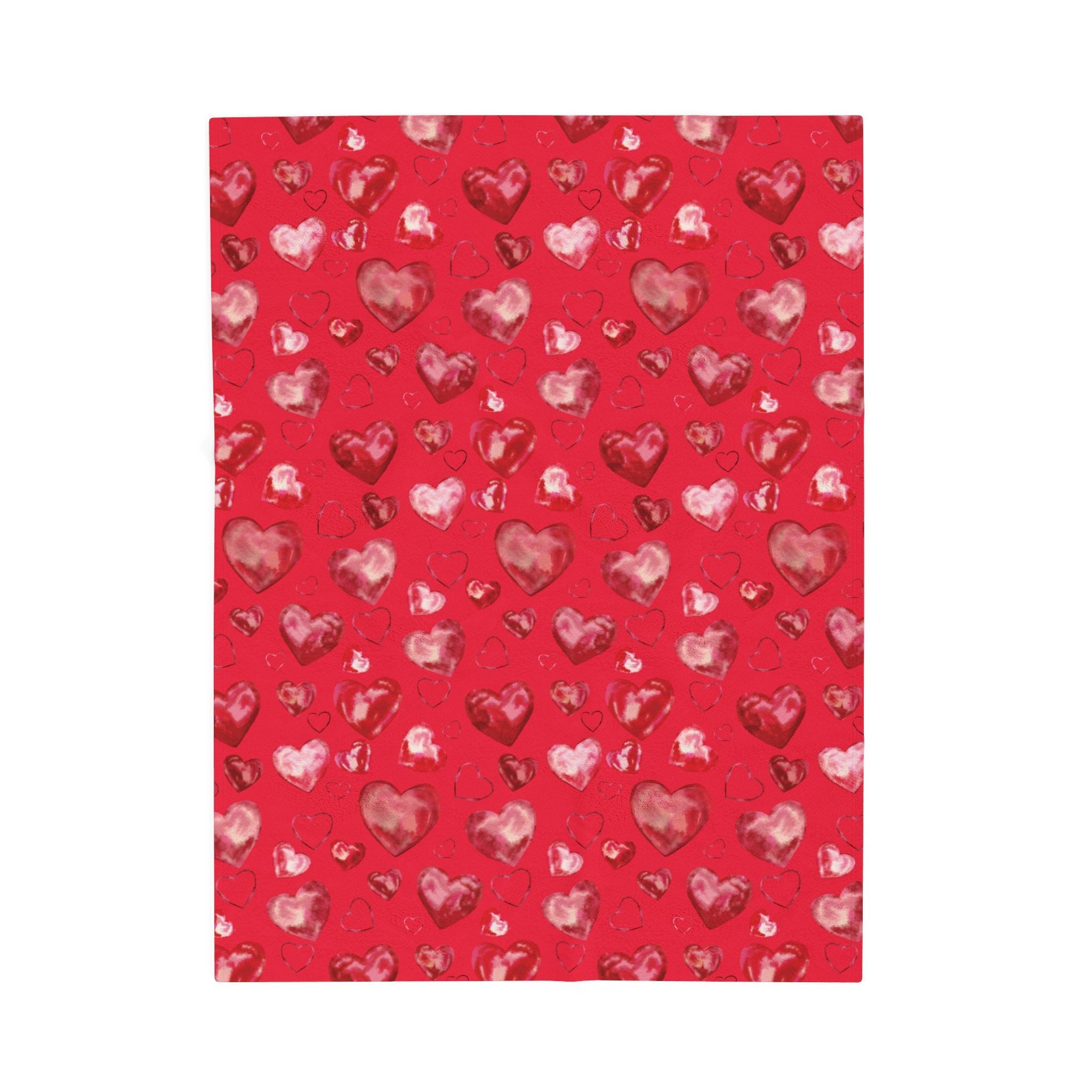 Valentine Red Heart Pattern Velveteen Plush Blanket - Blue Cava