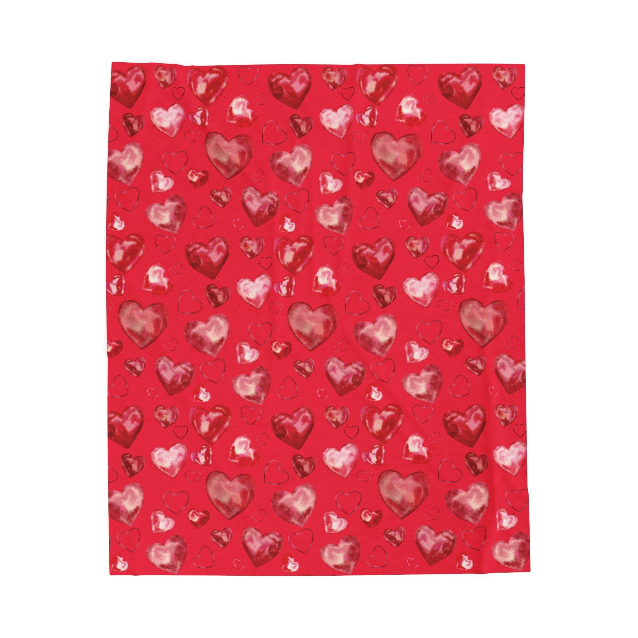 Valentine Red Heart Pattern Velveteen Plush Blanket - Blue Cava