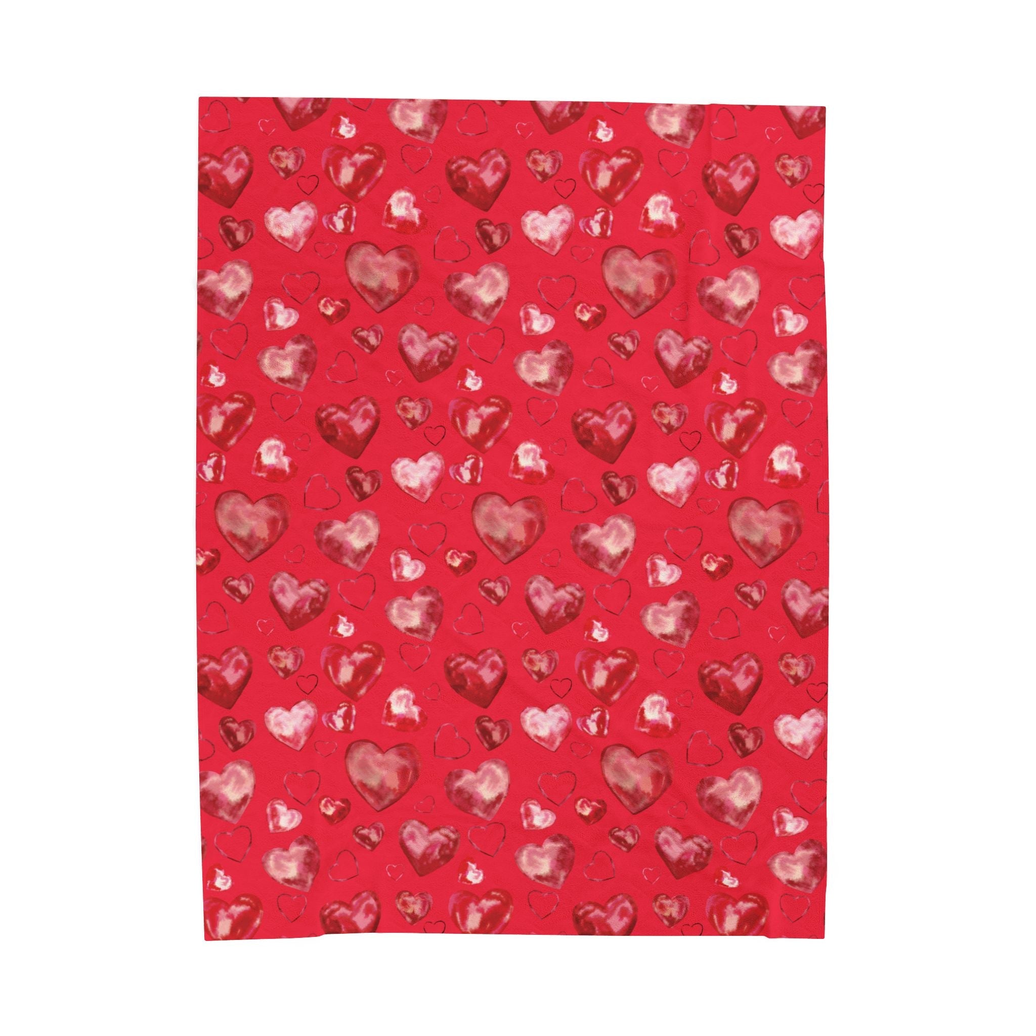 Valentine Red Heart Pattern Velveteen Plush Blanket - Blue Cava