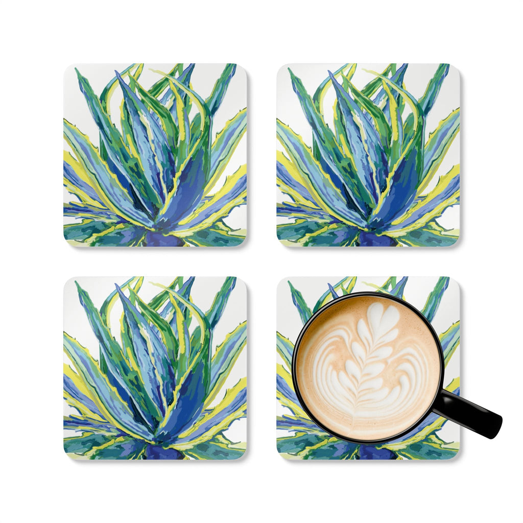 Vibrant Botanical Corkwood Coaster Set – Eco - Friendly Drink Protectors for Home & Events - Blue Cava