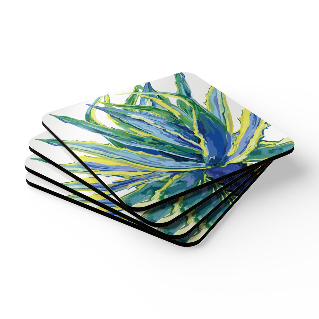 Vibrant Botanical Corkwood Coaster Set – Eco - Friendly Drink Protectors for Home & Events - Blue Cava