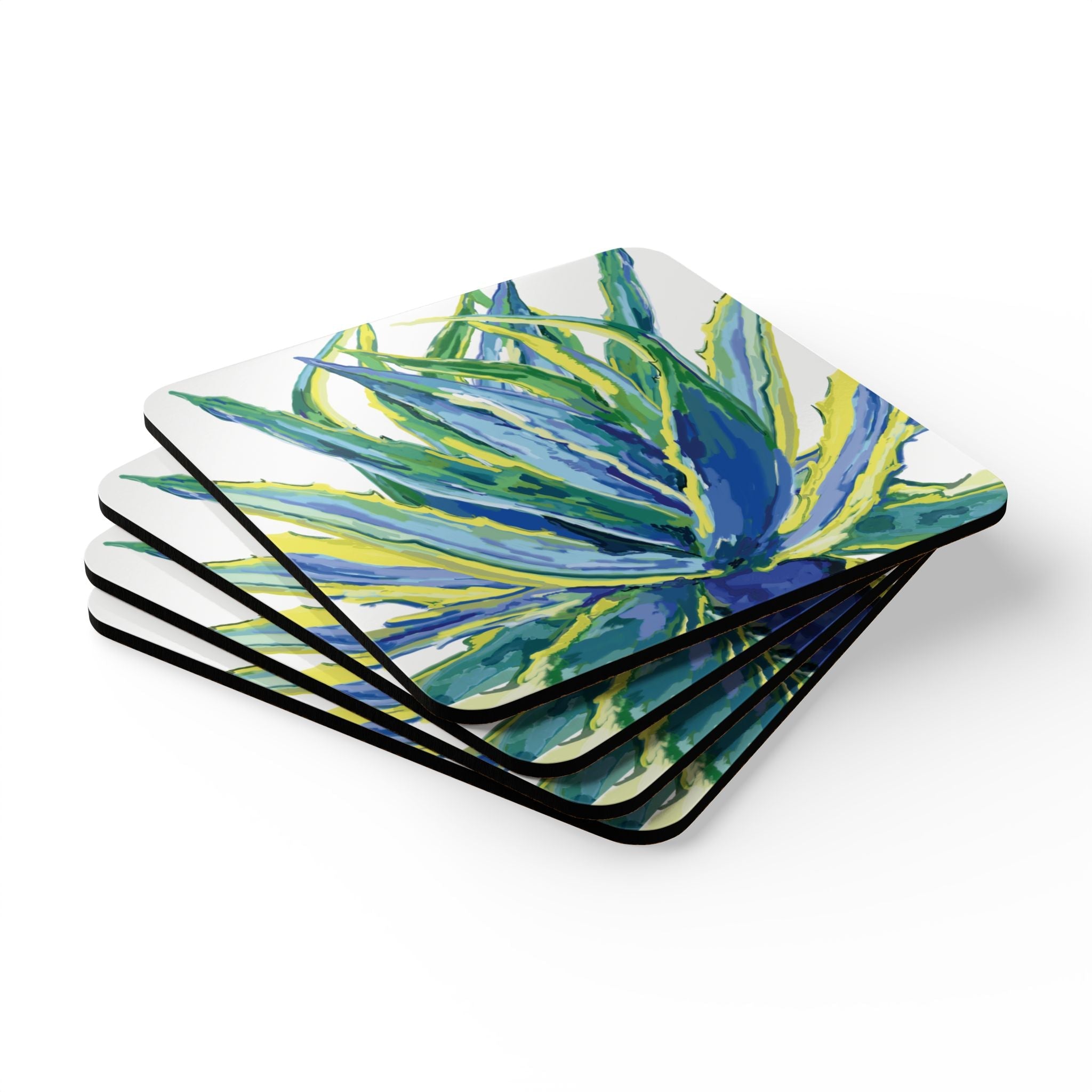 Vibrant Botanical Corkwood Coaster Set – Eco - Friendly Drink Protectors for Home & Events - Blue Cava