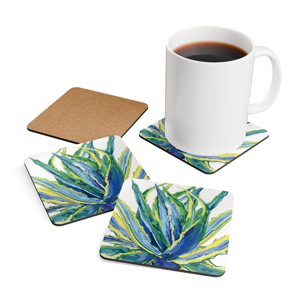 Vibrant Botanical Corkwood Coaster Set – Eco - Friendly Drink Protectors for Home & Events - Blue Cava