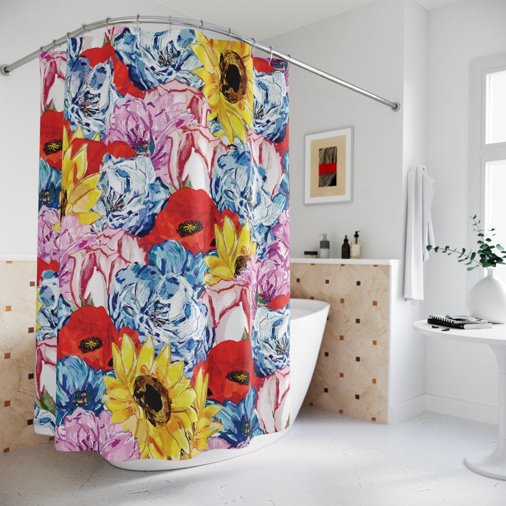 Vibrant Floral Shower Curtain - Bathroom Decor - Blue Cava