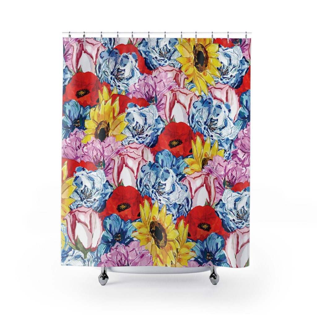 Vibrant Floral Shower Curtain - Bathroom Decor - Blue Cava