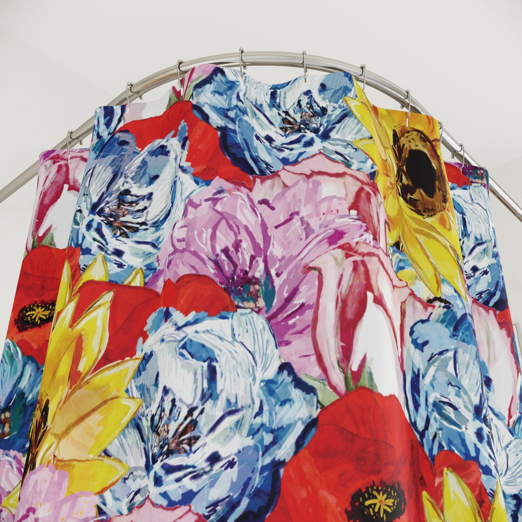 Vibrant Floral Shower Curtain - Bathroom Decor - Blue Cava