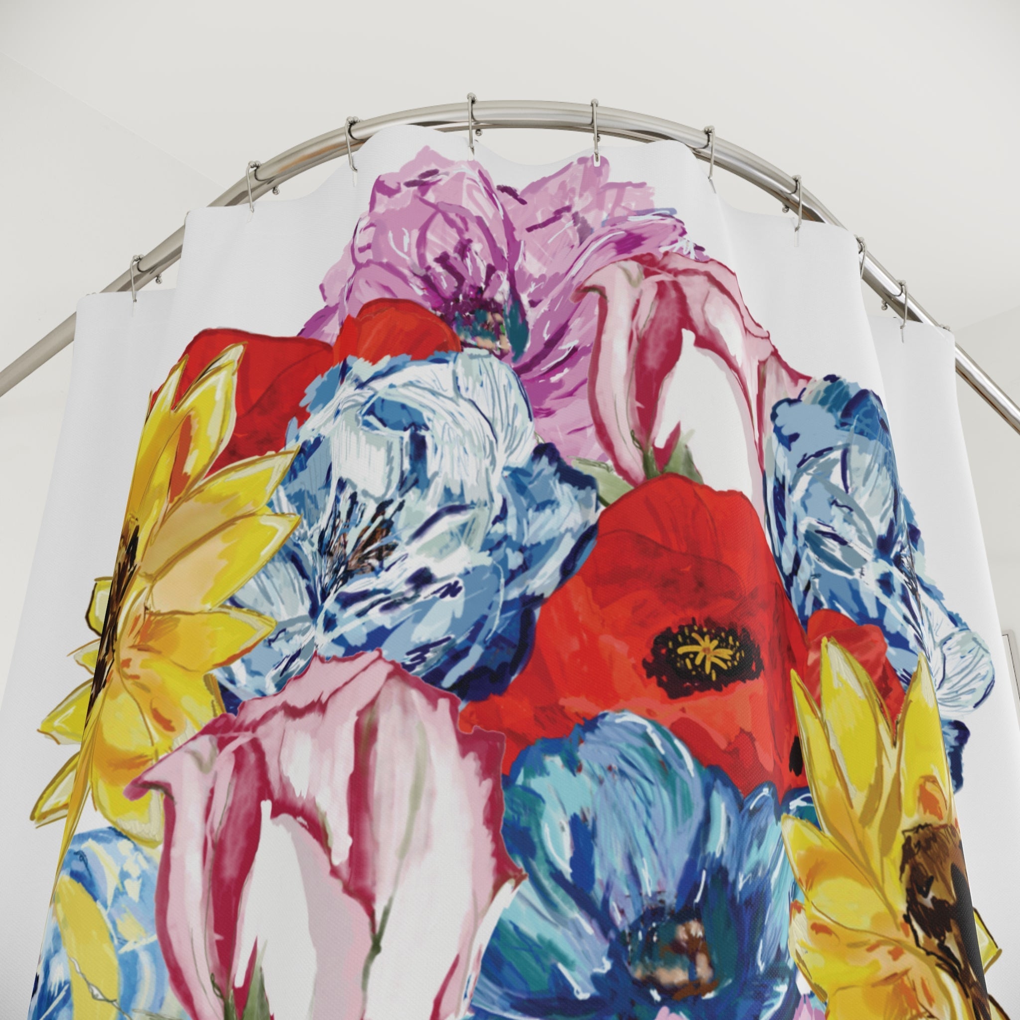 Vibrant Floral Shower Curtain - Perfect for Brightening Bathrooms and Special Occasions - Blue Cava