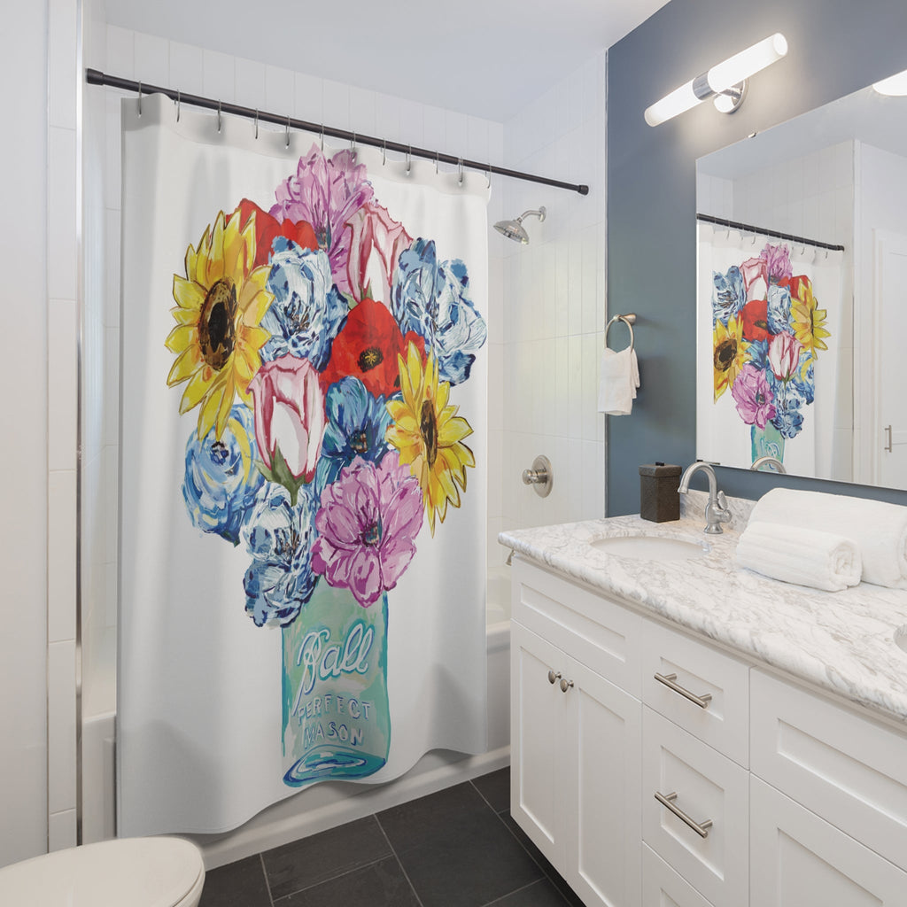 Vibrant Floral Shower Curtain - Perfect for Brightening Bathrooms and Special Occasions - Blue Cava