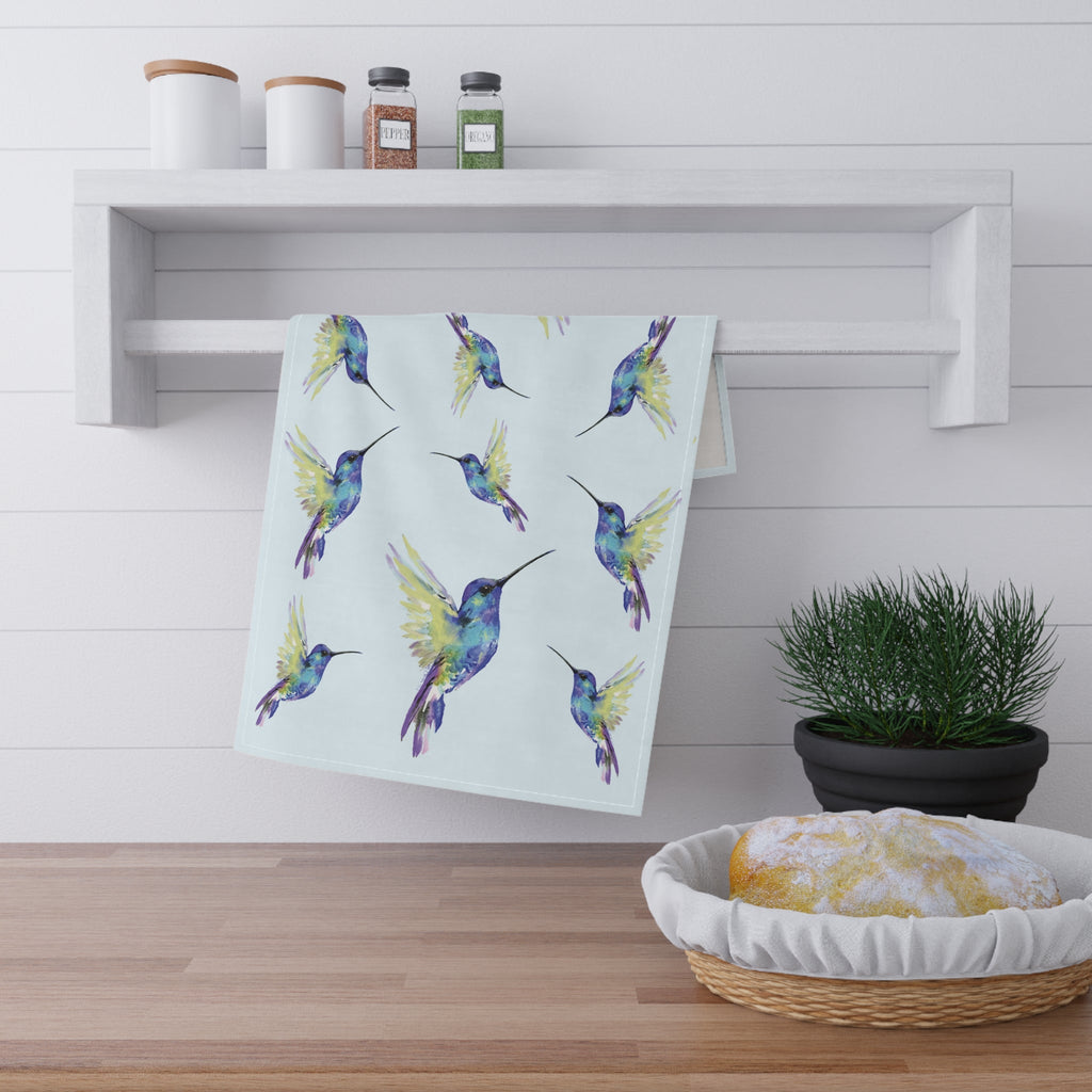 Vibrant Hummingbird Kitchen Linen Tea Towels - Blue Cava