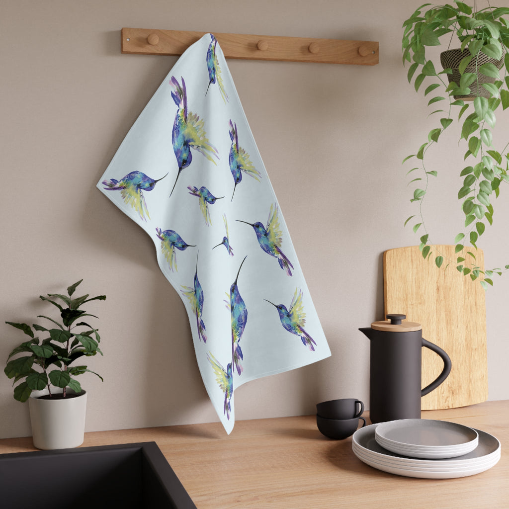 Vibrant Hummingbird Kitchen Linen Tea Towels - Blue Cava
