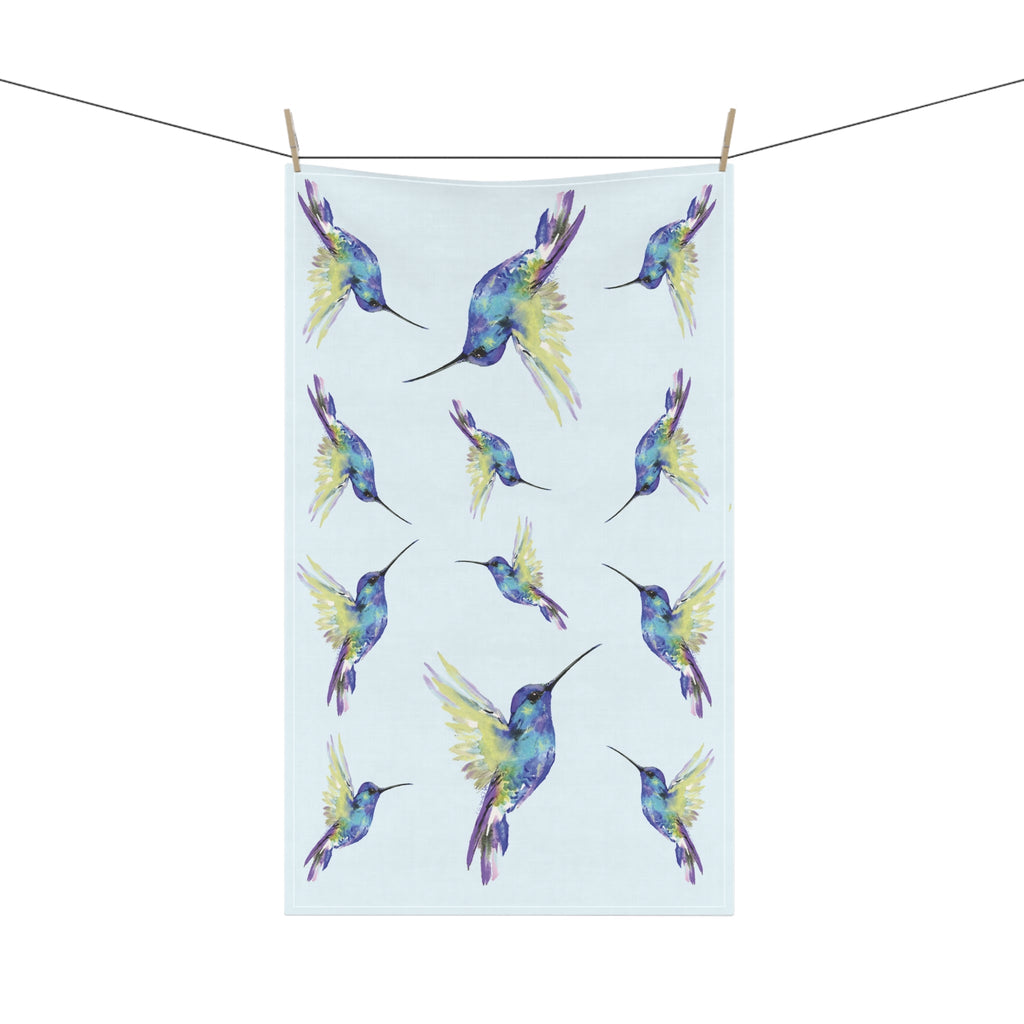 Vibrant Hummingbird Kitchen Linen Tea Towels - Blue Cava