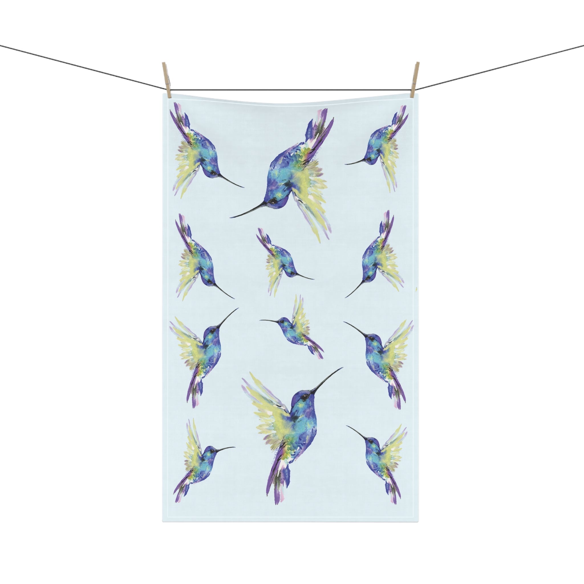 Vibrant Hummingbird Kitchen Linen Tea Towels - Blue Cava