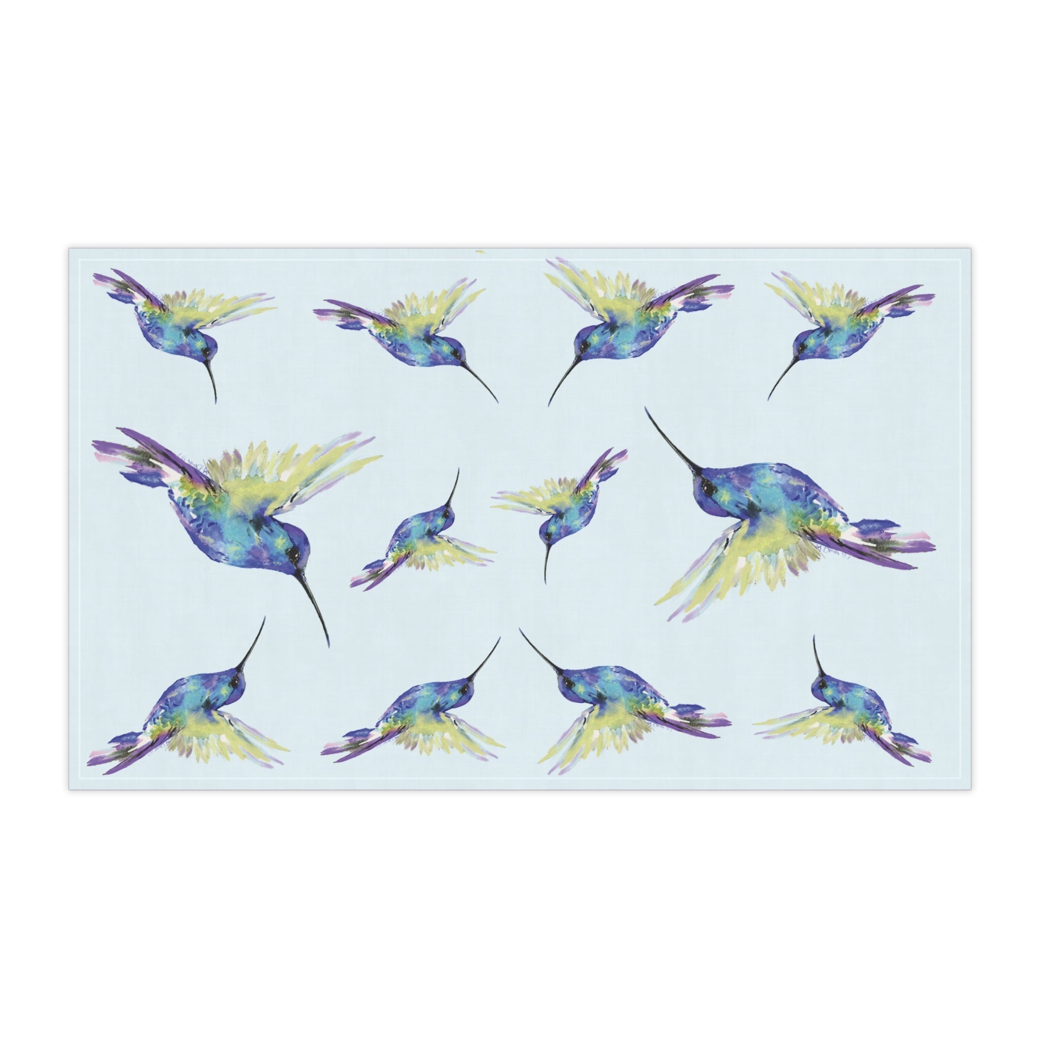 Vibrant Hummingbird Kitchen Linen Tea Towels - Blue Cava