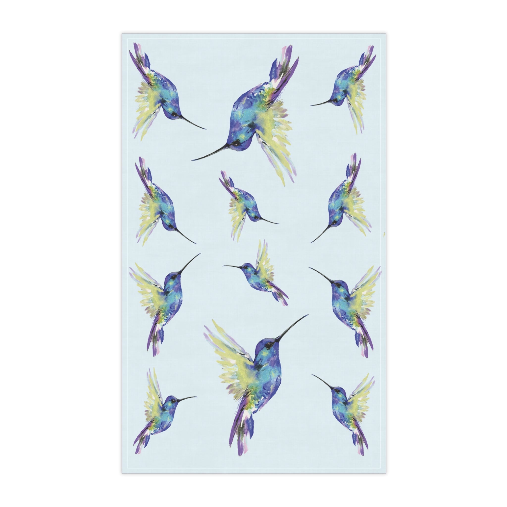 Vibrant Hummingbird Kitchen Linen Tea Towels - Blue Cava