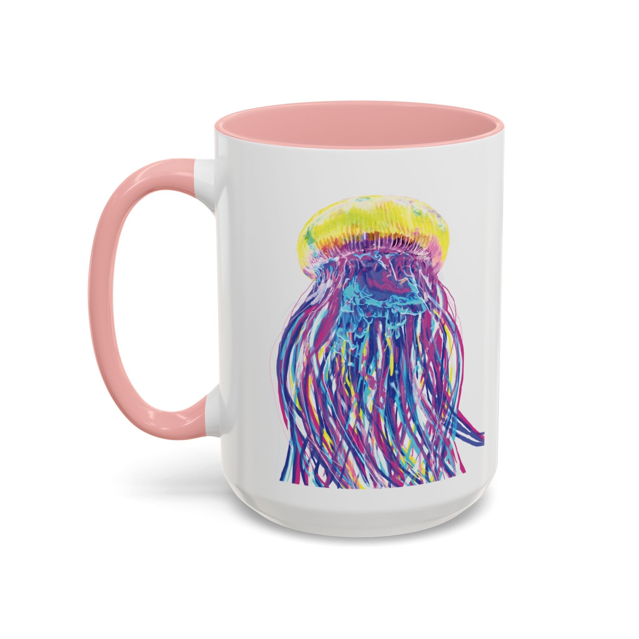 Vibrant Jellyfish Two Tone Ceramic Coffee Mug - Colorful Marine Life Drinkware - Blue Cava