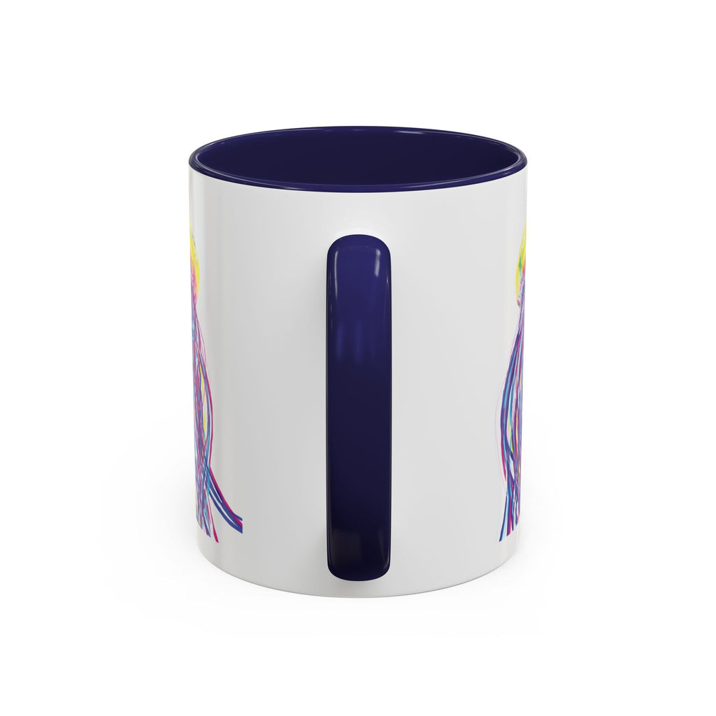 Vibrant Jellyfish Two Tone Ceramic Coffee Mug - Colorful Marine Life Drinkware - Blue Cava