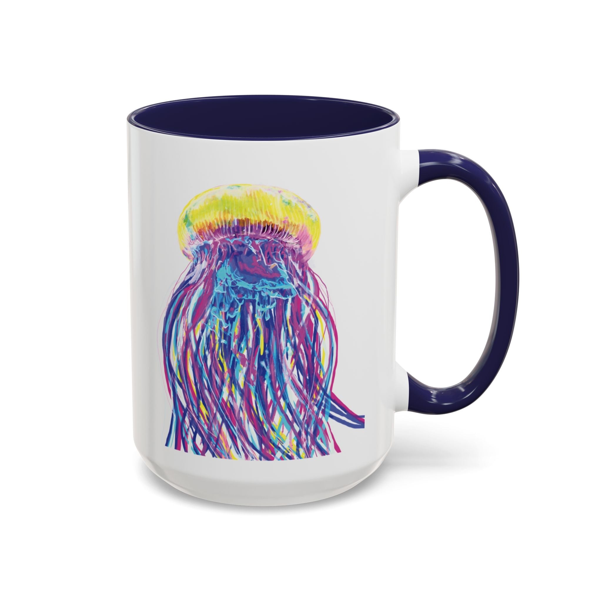 Vibrant Jellyfish Two Tone Ceramic Coffee Mug - Colorful Marine Life Drinkware - Blue Cava