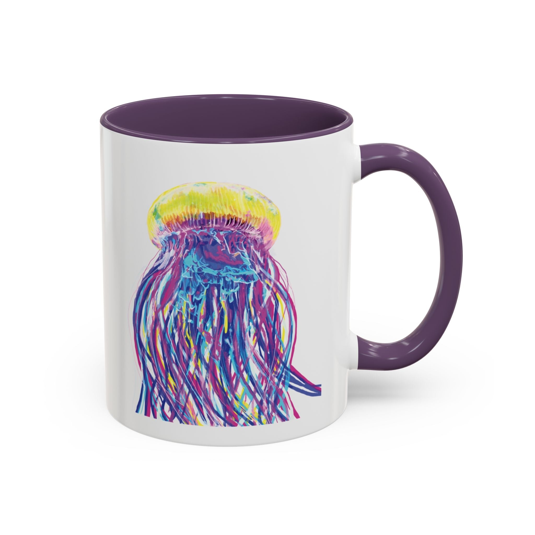 Vibrant Jellyfish Two Tone Ceramic Coffee Mug - Colorful Marine Life Drinkware - Blue Cava