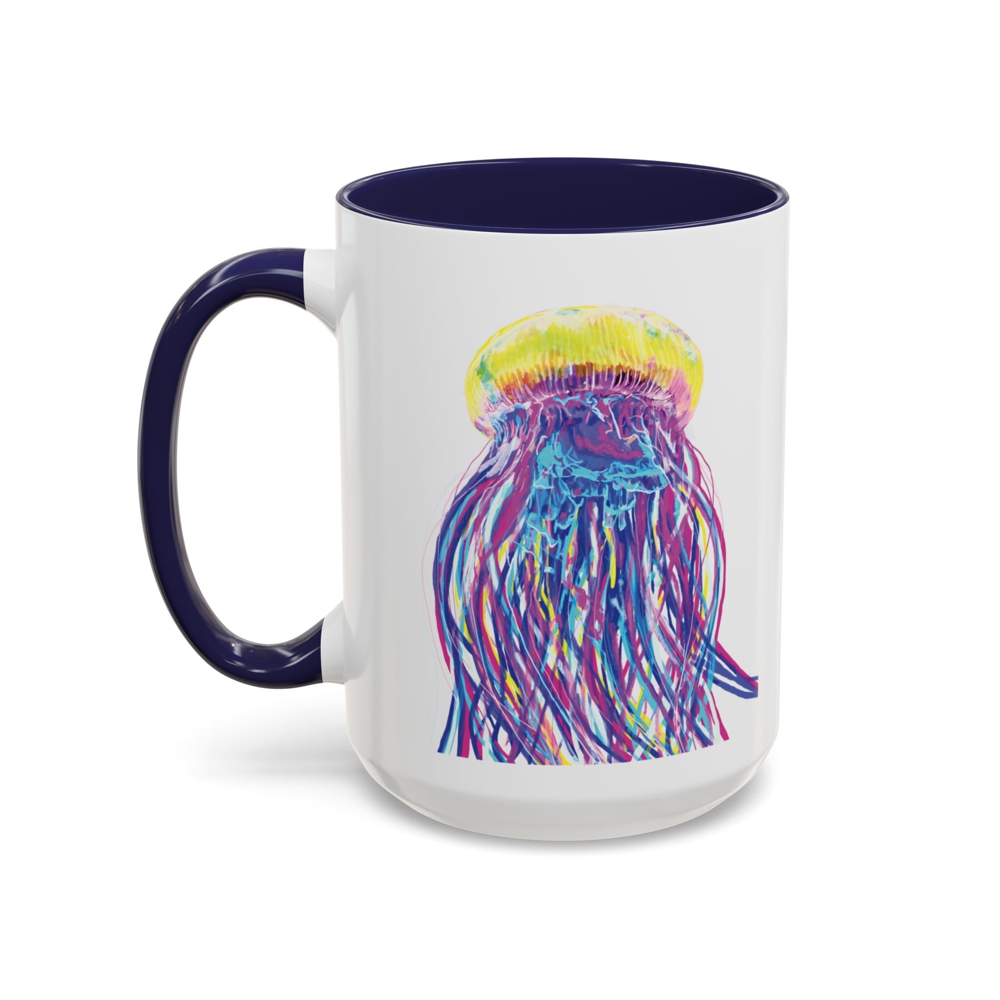 Vibrant Jellyfish Two Tone Ceramic Coffee Mug - Colorful Marine Life Drinkware - Blue Cava