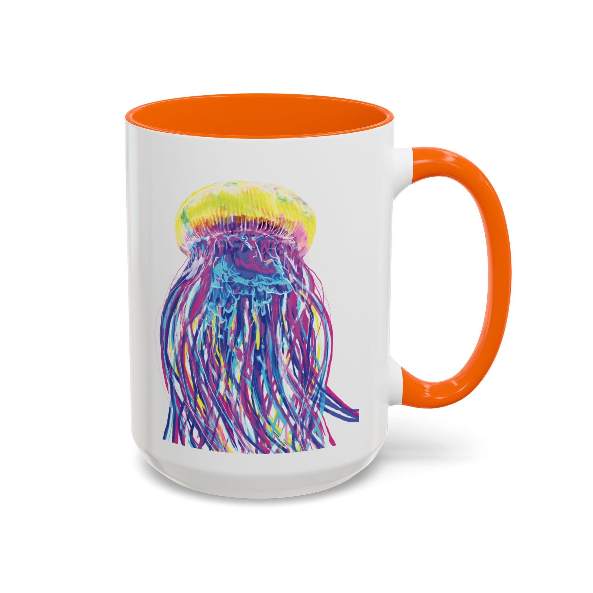 Vibrant Jellyfish Two Tone Ceramic Coffee Mug - Colorful Marine Life Drinkware - Blue Cava