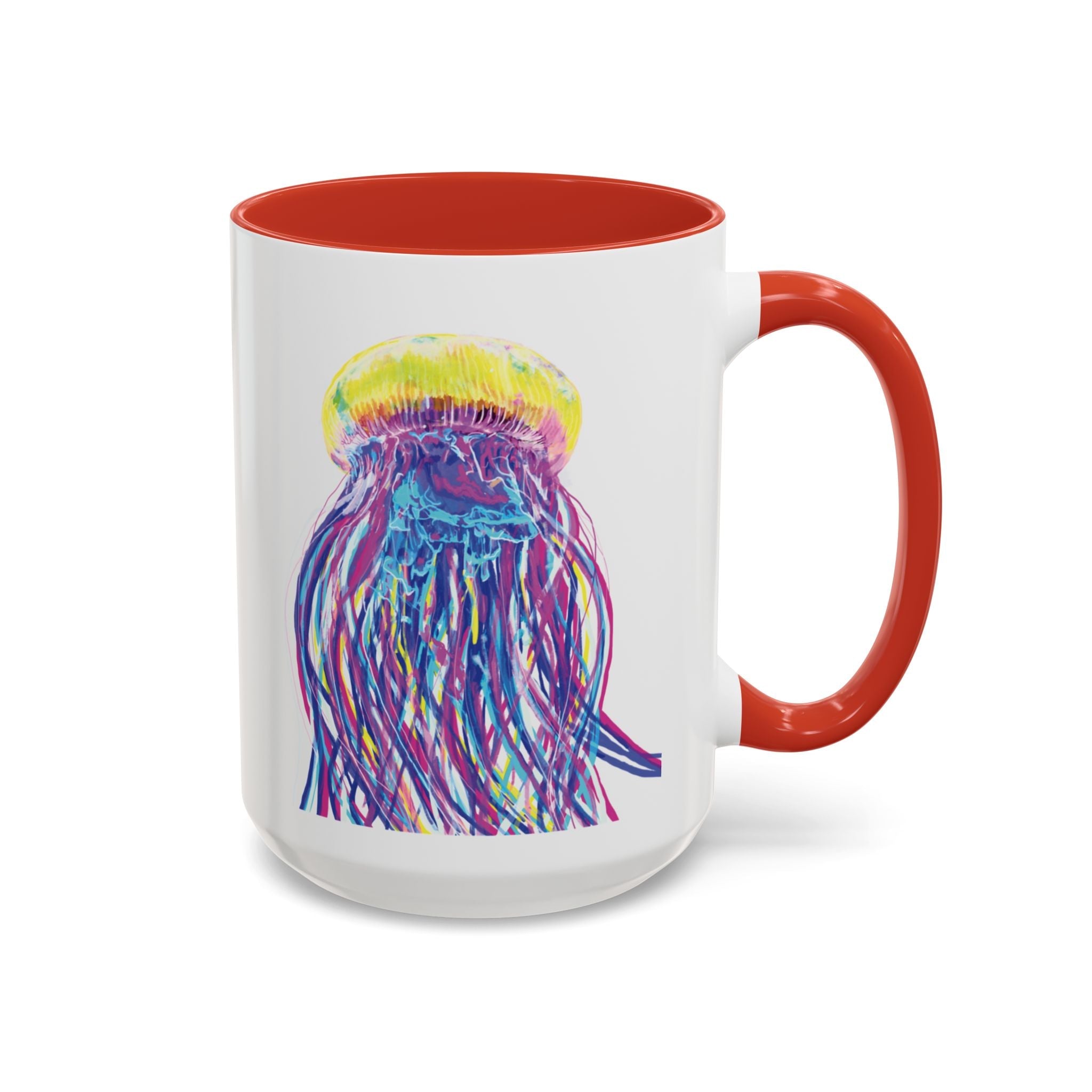 Vibrant Jellyfish Two Tone Ceramic Coffee Mug - Colorful Marine Life Drinkware - Blue Cava
