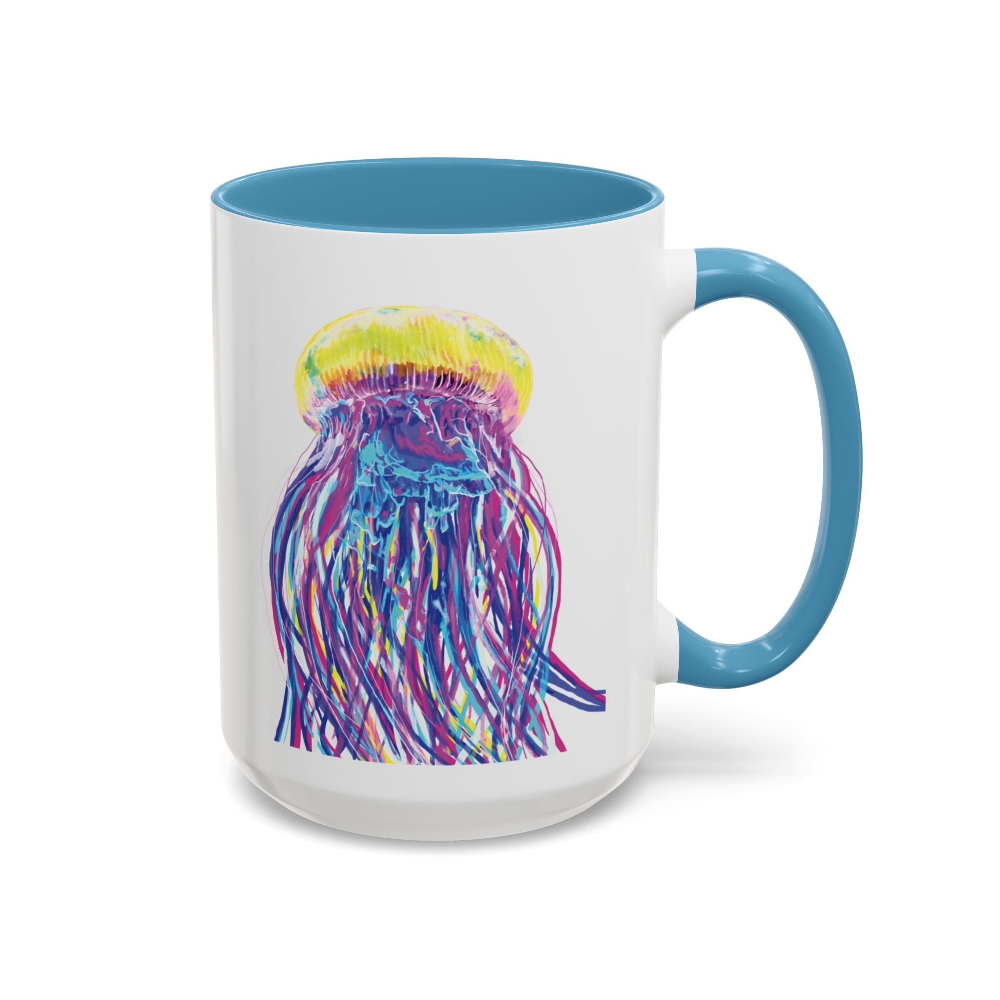 Vibrant Jellyfish Two Tone Ceramic Coffee Mug - Colorful Marine Life Drinkware - Blue Cava