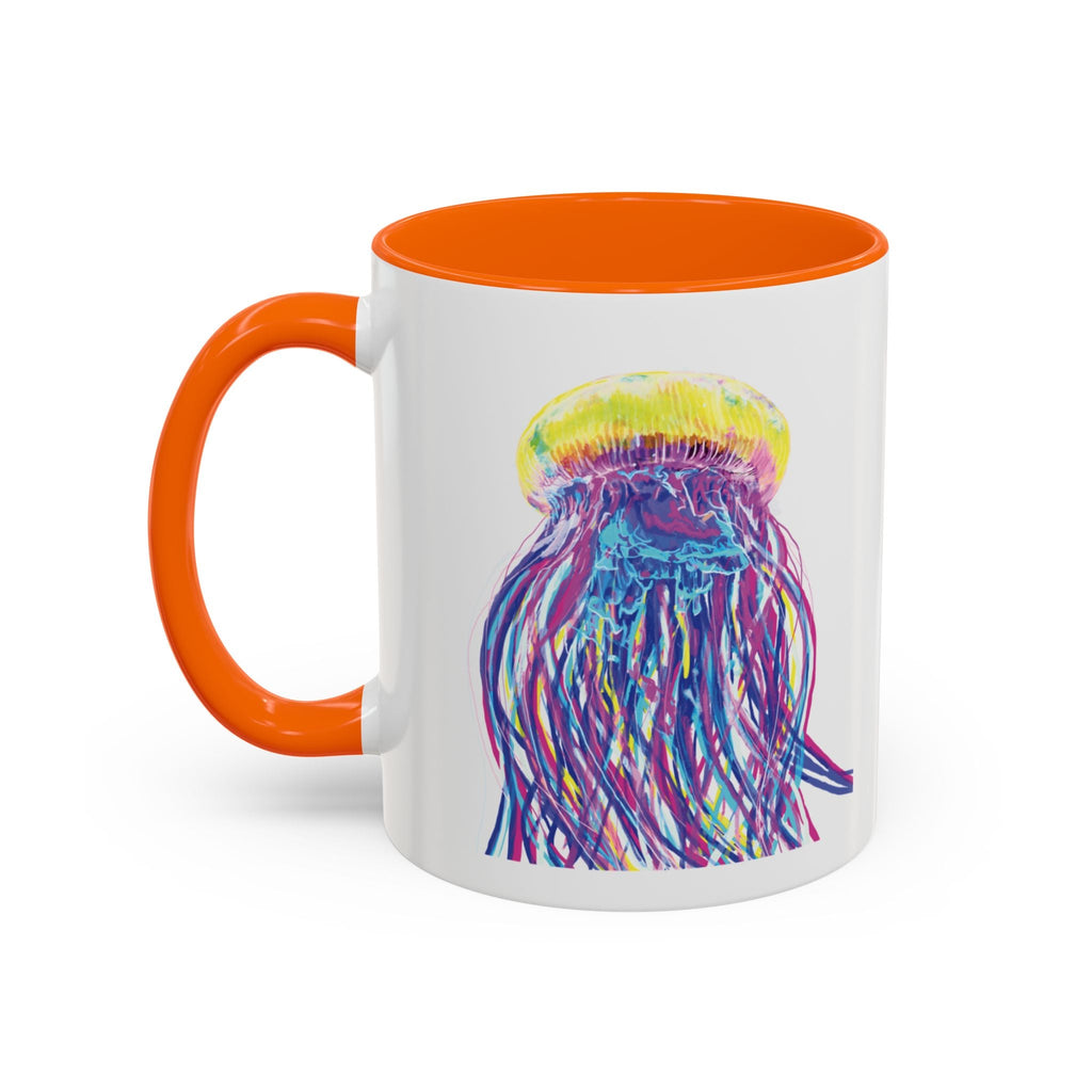 Vibrant Jellyfish Two Tone Ceramic Coffee Mug - Colorful Marine Life Drinkware - Blue Cava