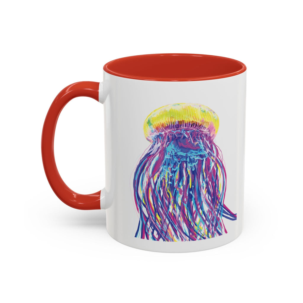 Vibrant Jellyfish Two Tone Ceramic Coffee Mug - Colorful Marine Life Drinkware - Blue Cava