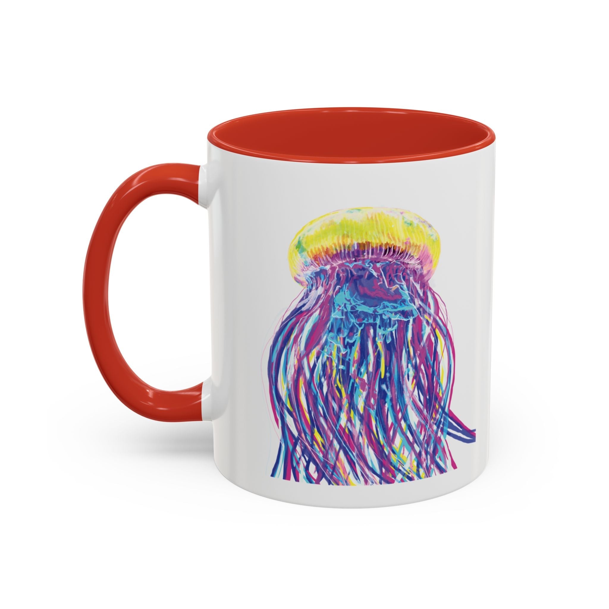 Vibrant Jellyfish Two Tone Ceramic Coffee Mug - Colorful Marine Life Drinkware - Blue Cava