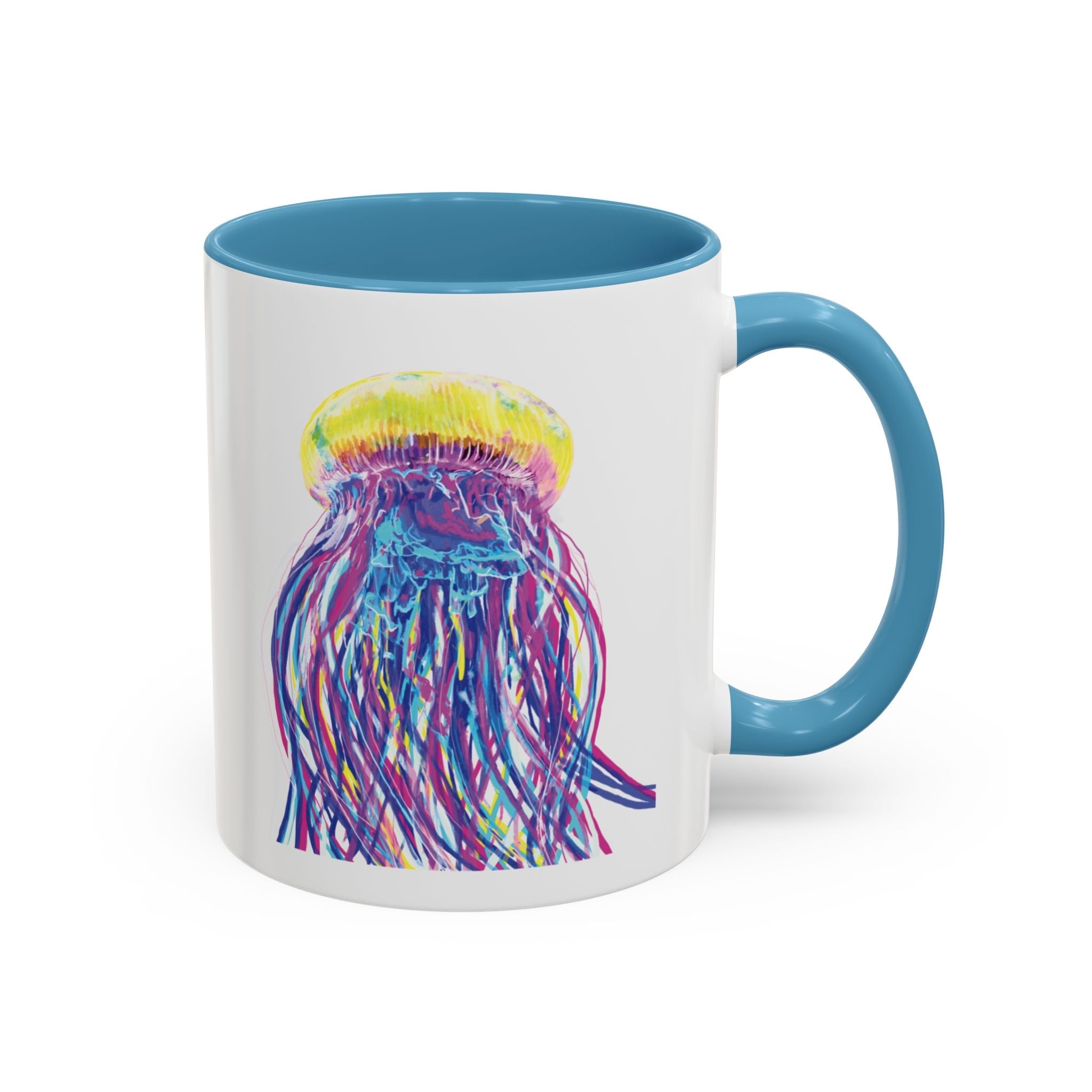 Vibrant Jellyfish Two Tone Ceramic Coffee Mug - Colorful Marine Life Drinkware - Blue Cava