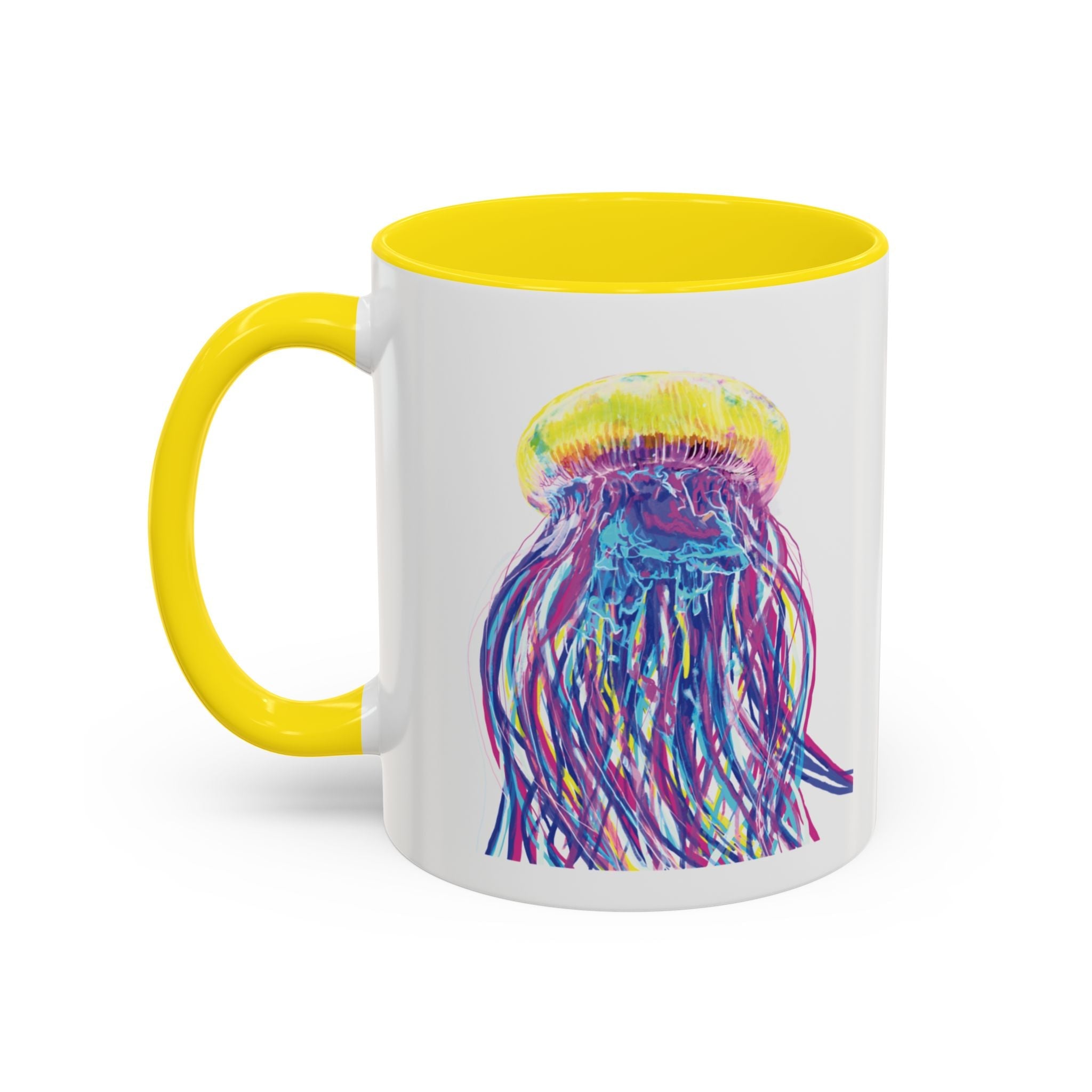 Vibrant Jellyfish Two Tone Ceramic Coffee Mug - Colorful Marine Life Drinkware - Blue Cava