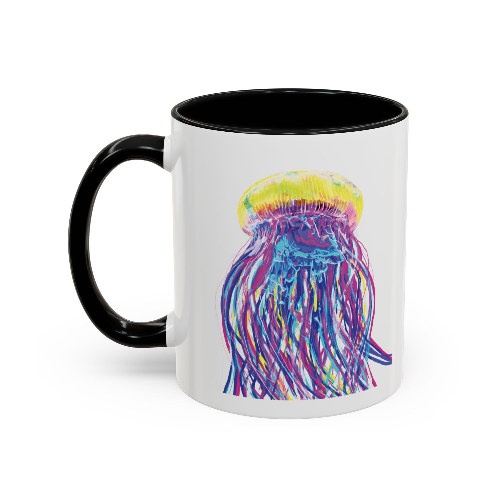 Vibrant Jellyfish Two Tone Ceramic Coffee Mug - Colorful Marine Life Drinkware - Blue Cava