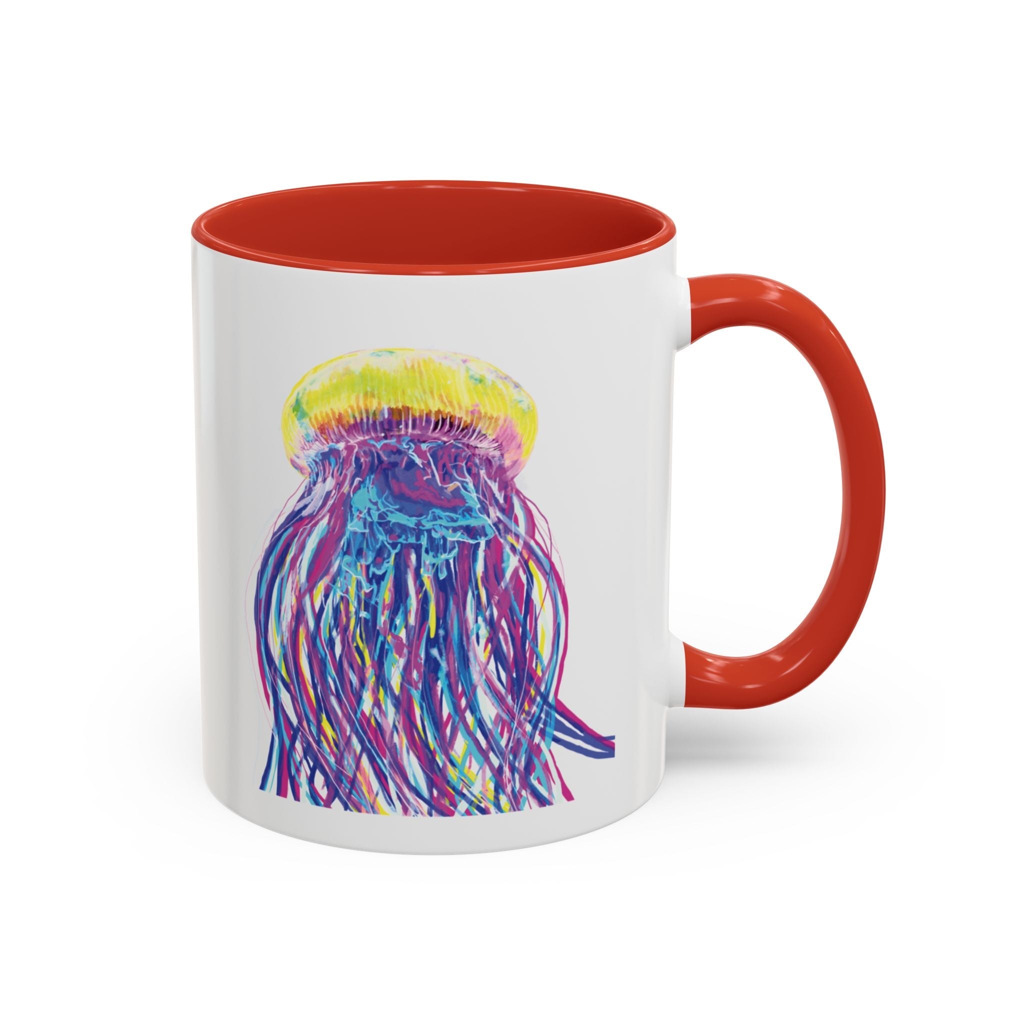 Vibrant Jellyfish Two Tone Ceramic Coffee Mug - Colorful Marine Life Drinkware - Blue Cava