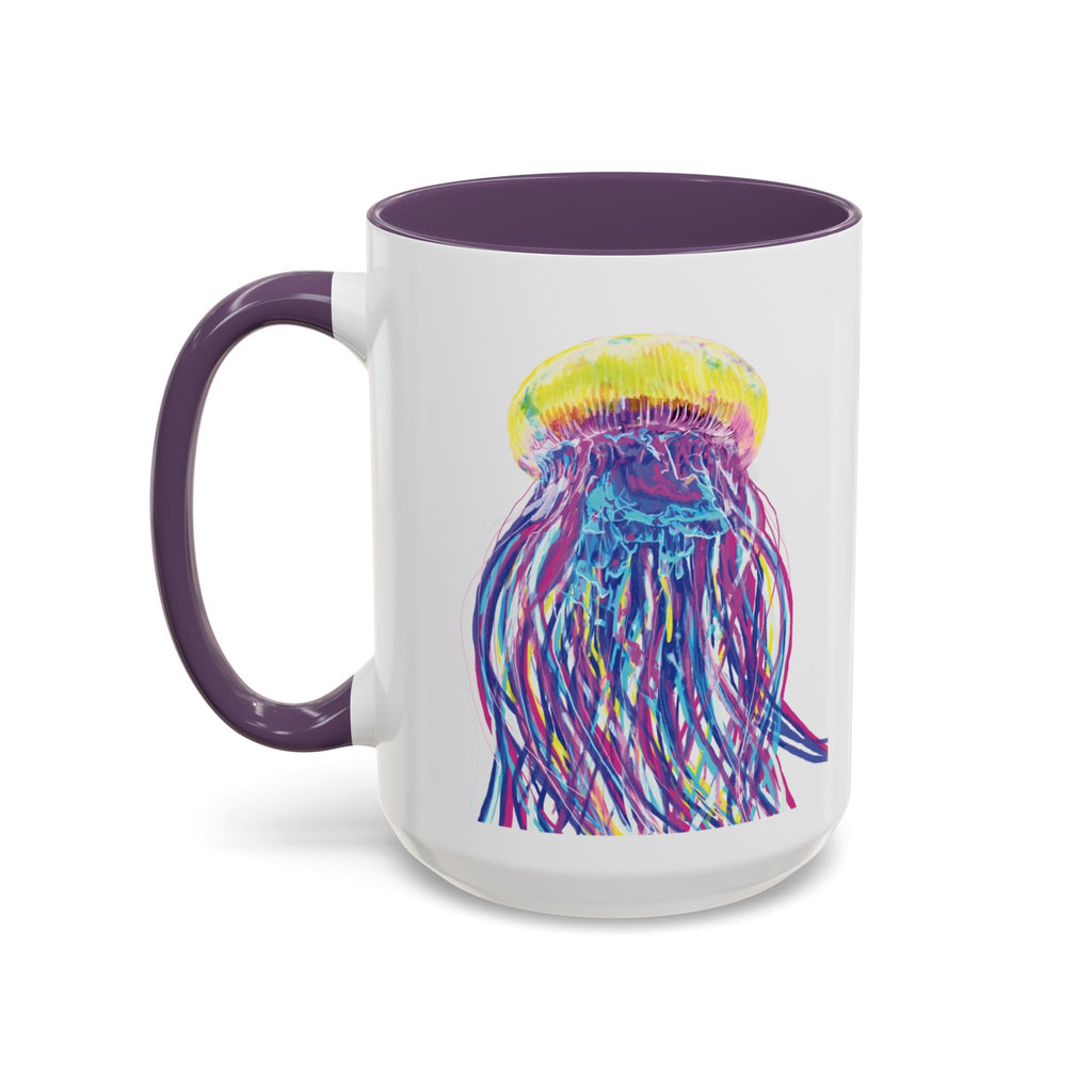 Vibrant Jellyfish Two Tone Ceramic Coffee Mug - Colorful Marine Life Drinkware - Blue Cava