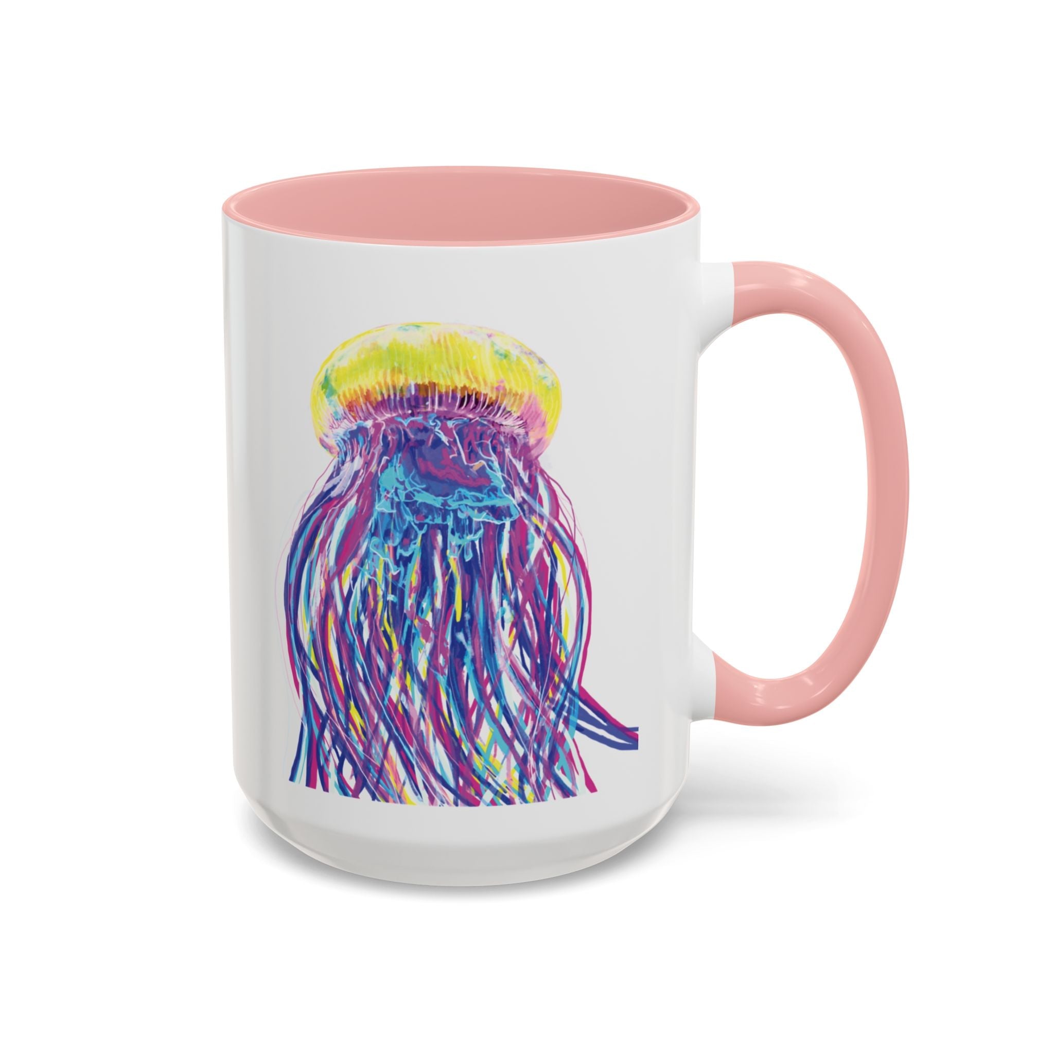 Vibrant Jellyfish Two Tone Ceramic Coffee Mug - Colorful Marine Life Drinkware - Blue Cava