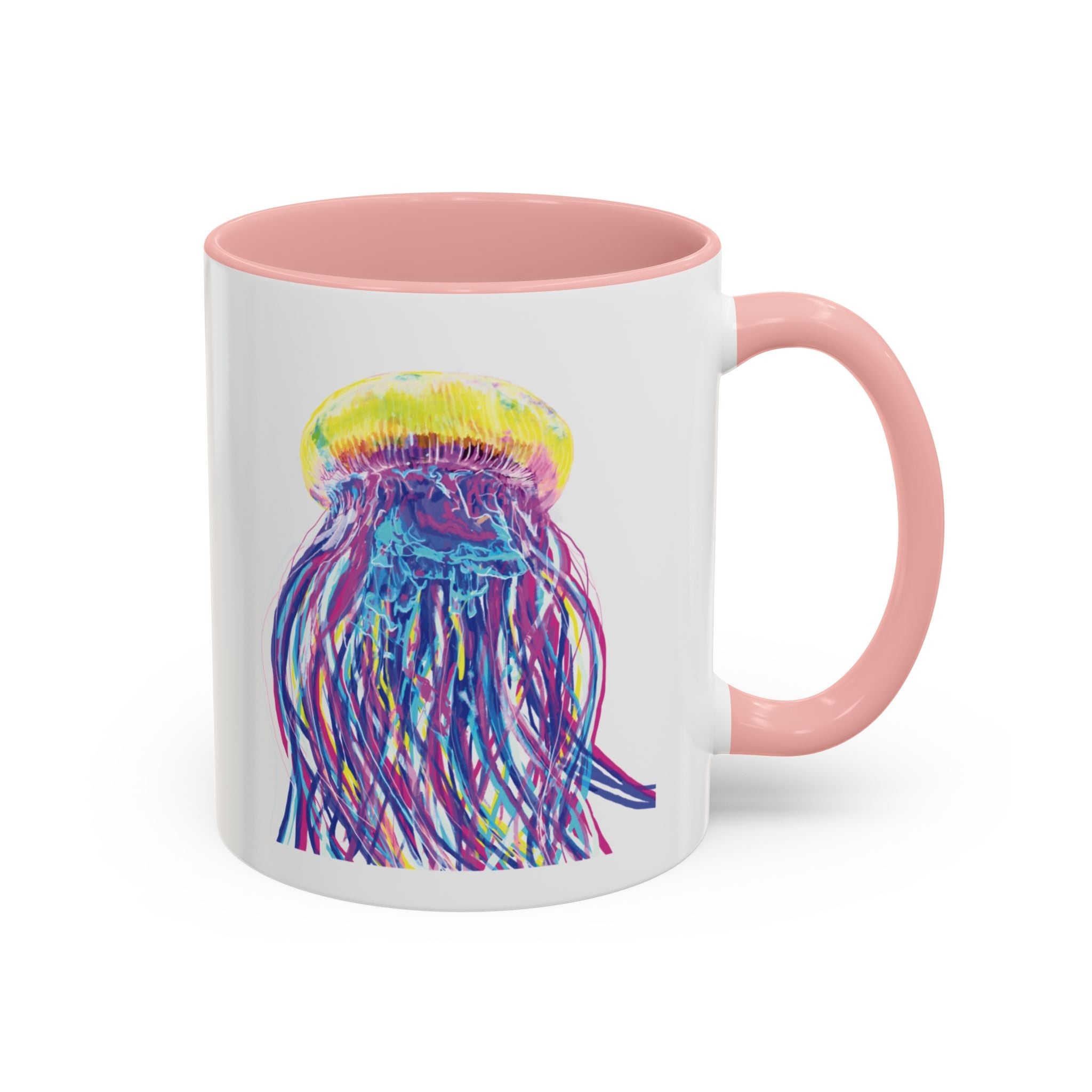 Vibrant Jellyfish Two Tone Ceramic Coffee Mug - Colorful Marine Life Drinkware - Blue Cava