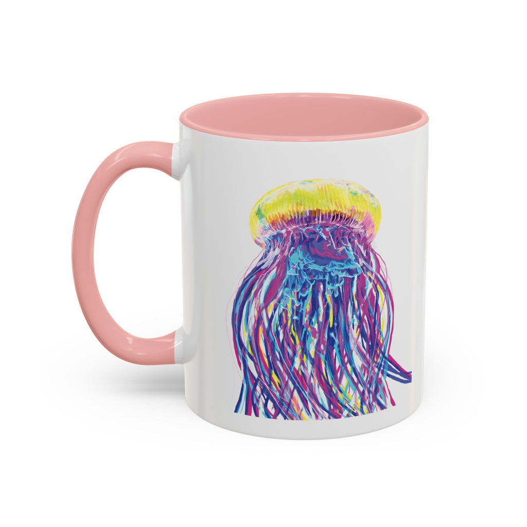 Vibrant Jellyfish Two Tone Ceramic Coffee Mug - Colorful Marine Life Drinkware - Blue Cava
