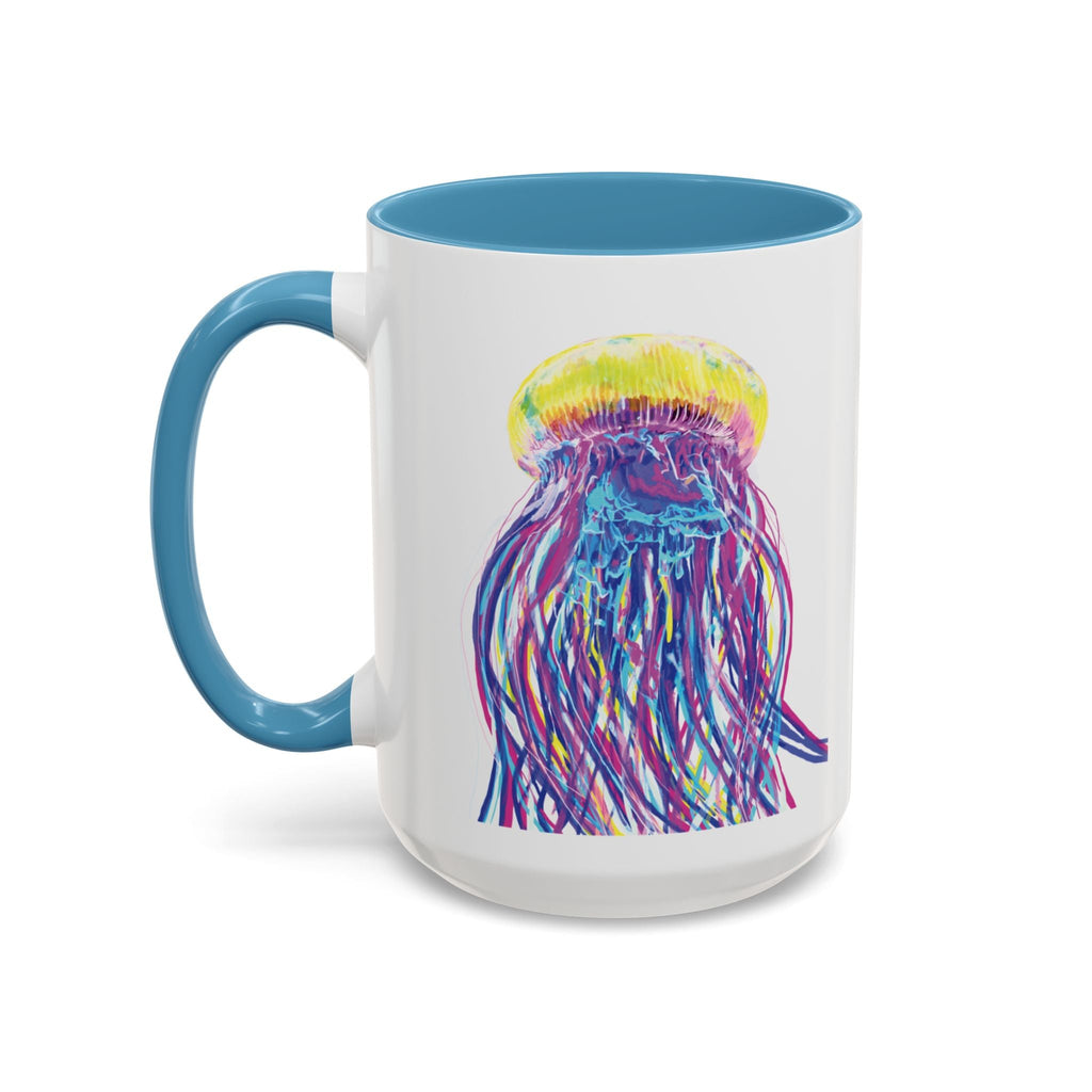 Vibrant Jellyfish Two Tone Ceramic Coffee Mug - Colorful Marine Life Drinkware - Blue Cava
