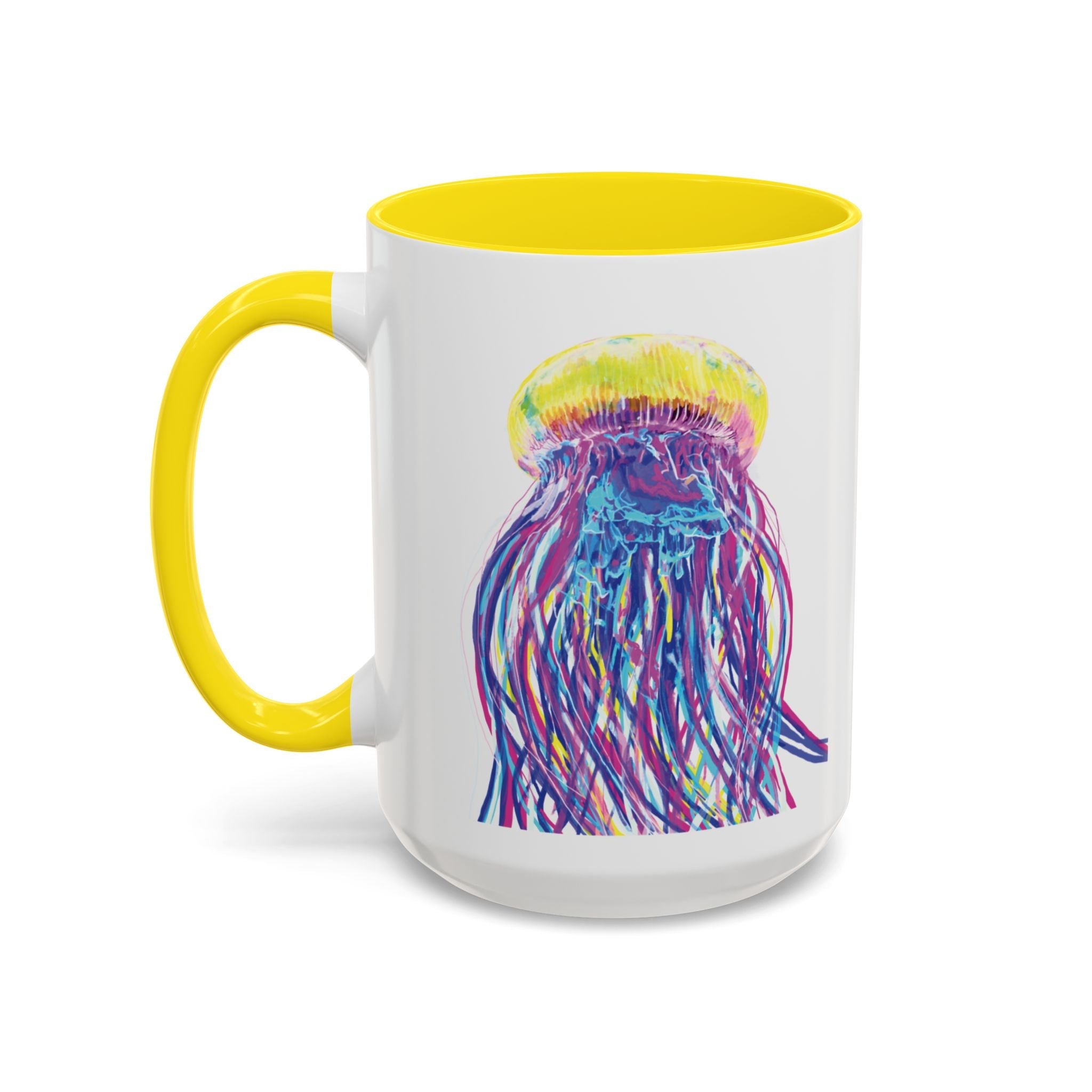 Vibrant Jellyfish Two Tone Ceramic Coffee Mug - Colorful Marine Life Drinkware - Blue Cava